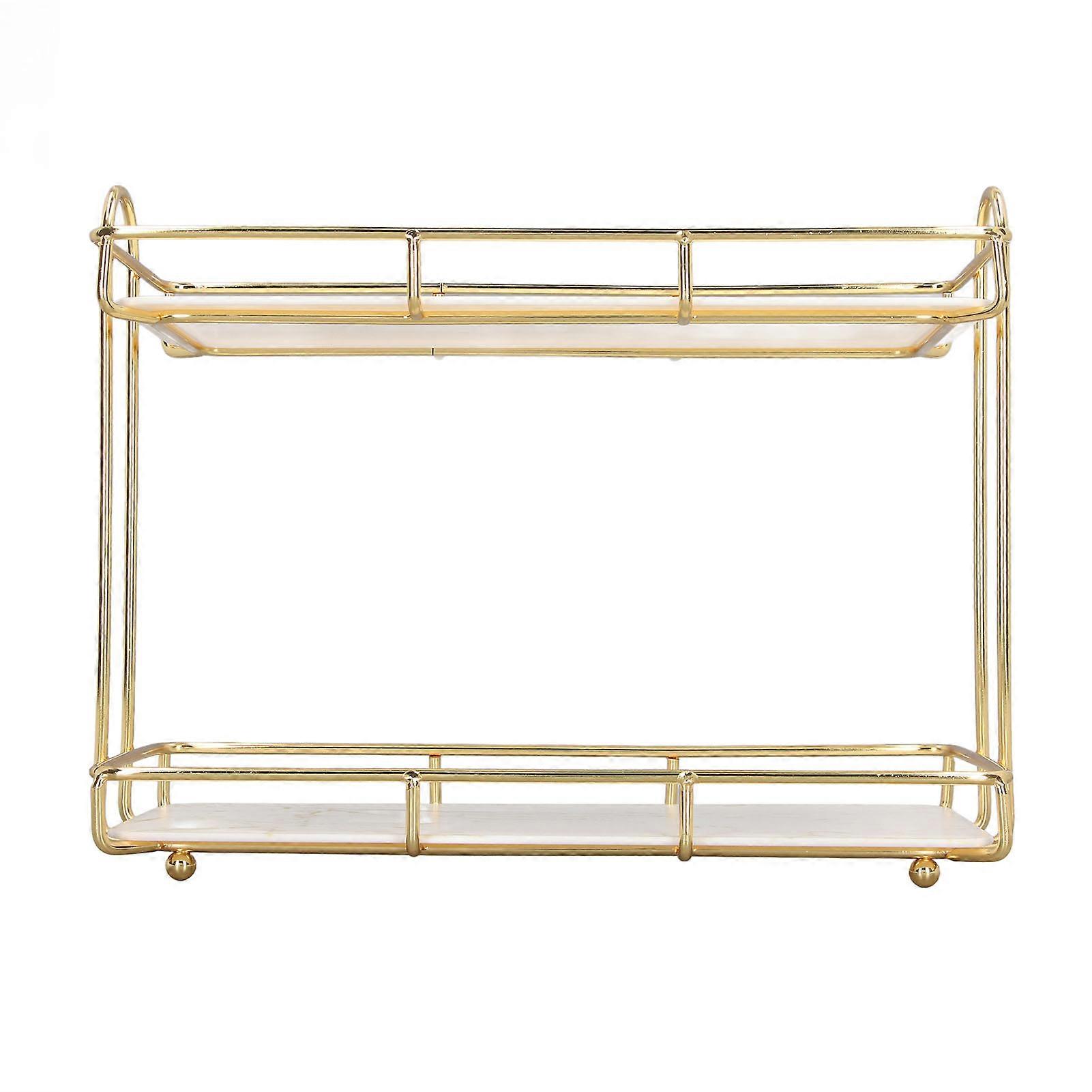 2 Tier Bathroom Shelf Countertop Standing Shelf with Partition Cosmetic Storage Rack Holder Gold Small 31x23cm 