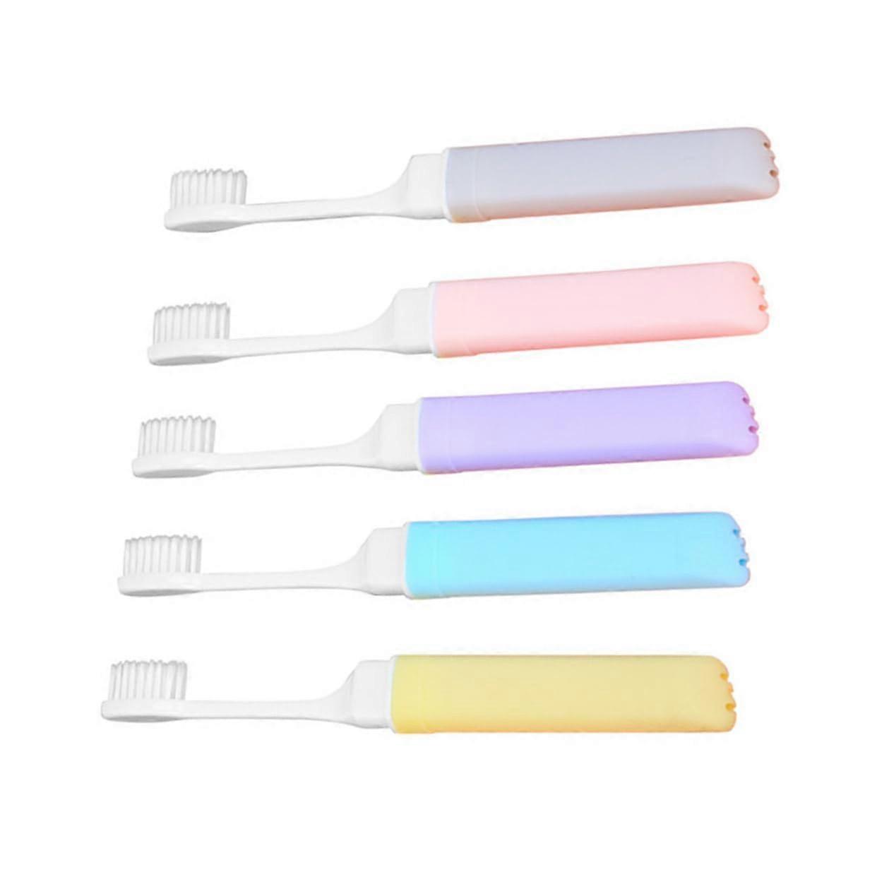 Foldable Toothbrush Set of 5 for Travel, Durable Oral Hygiene, Ergonomic Design, Mixed Colors, Compact Size