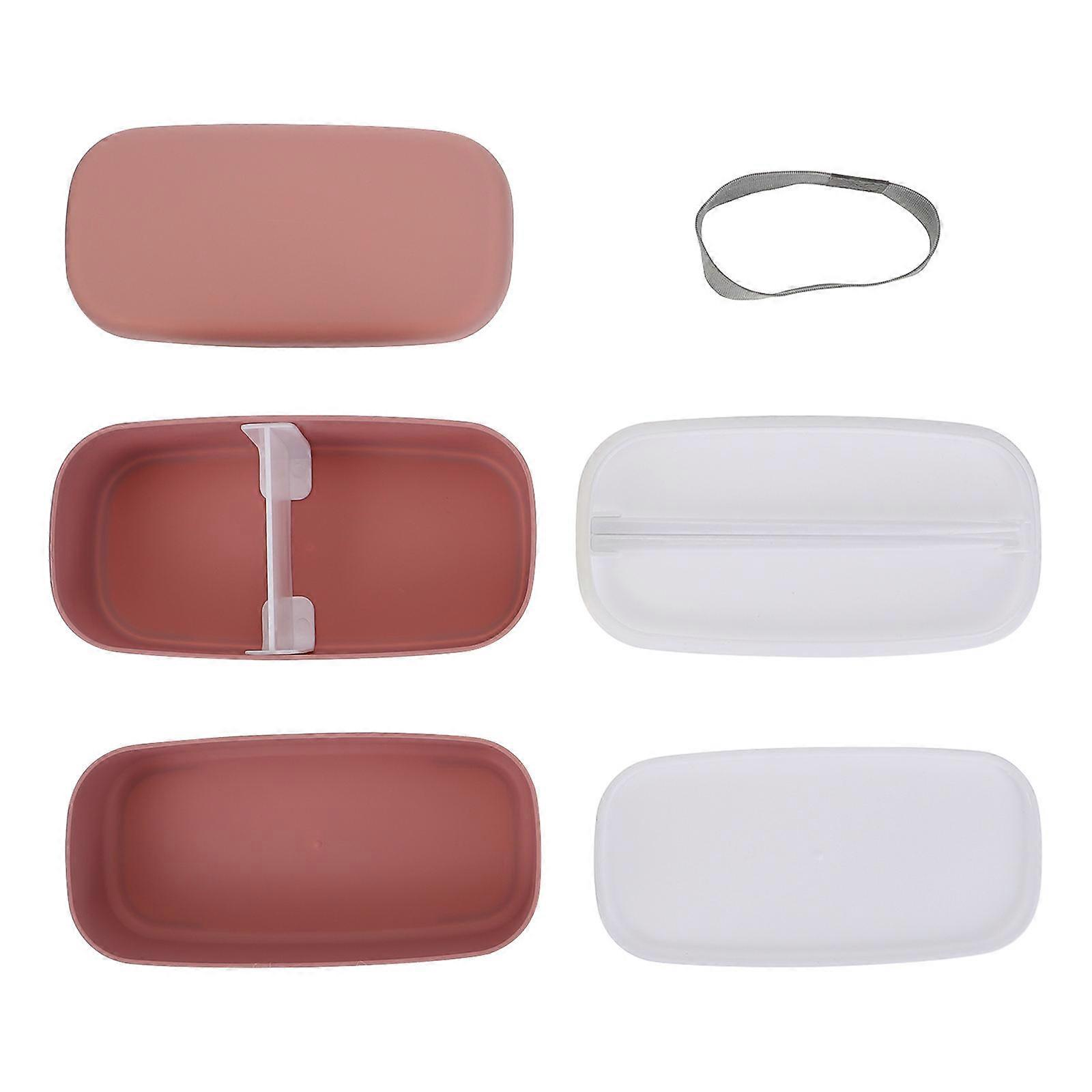 Pink Portable Lunchbox for Food Storage with High Temperature Resistance Elastic Straps and Movable Partition 7.87"x5.12"x2.36"