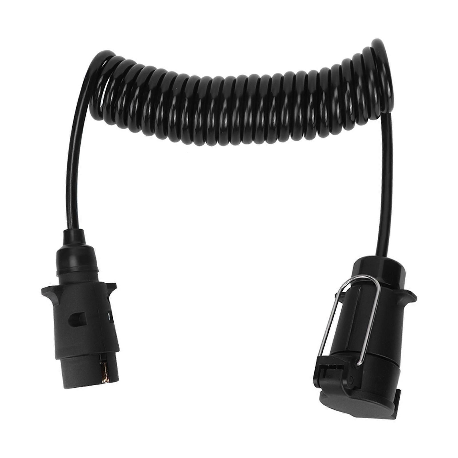 7 Pin Trailer Plug With 98.4in Spring Extension Cable 12V Wiring Adapter Connector Accessory