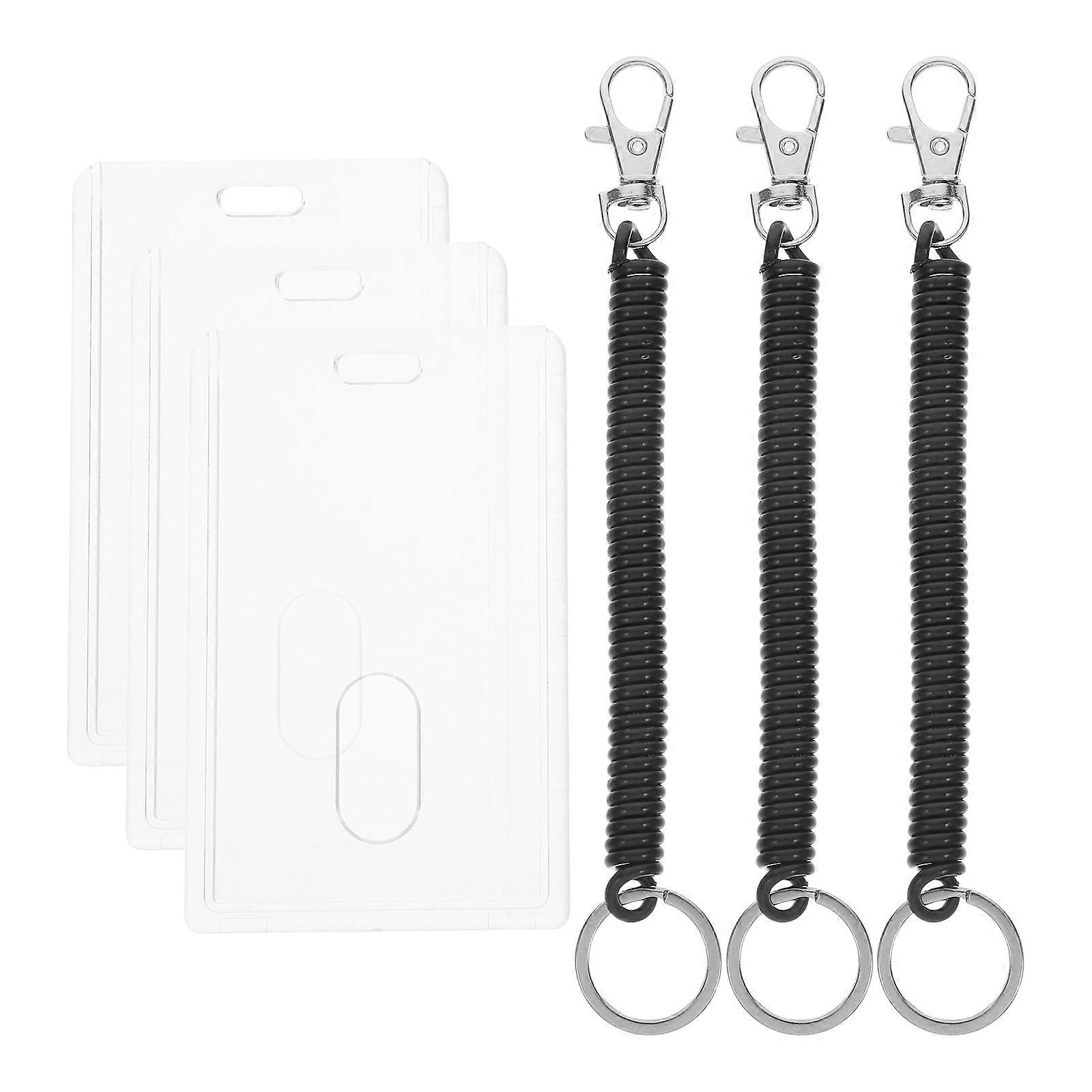 Wrist Lanyard For Keys Stretchable Spring Wristband Id Card Holders Minimalist Design Black Plastic For Shopping Gym And Pool Sets