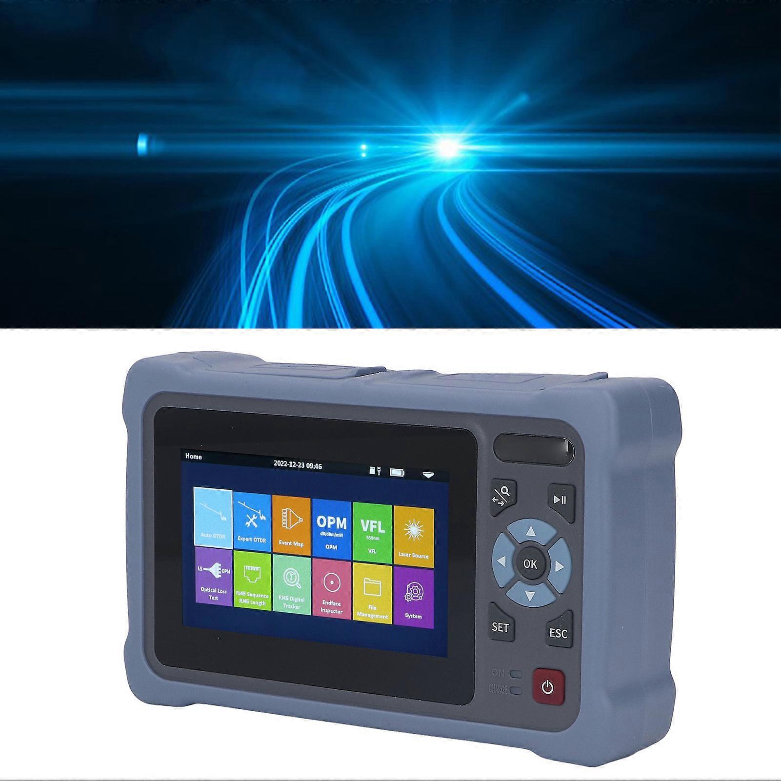 OTDR סיבים אופטיים בודק 4.3 אינץ' מסך 5 מ 'עד 100 ק"מ 1310 ננומטר 1550 ננומטר בודק OTDR עם מתאם FC LC 110-240 וולט תקע ארה"ב 