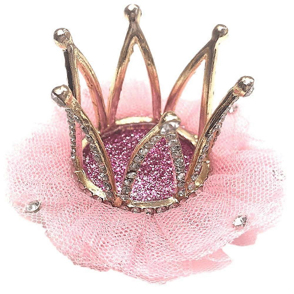 Girls Crown Hair Clip with Rhinestone Crystal and Lace Design, Decorative Bling Hair Pin for Children in Pink Color