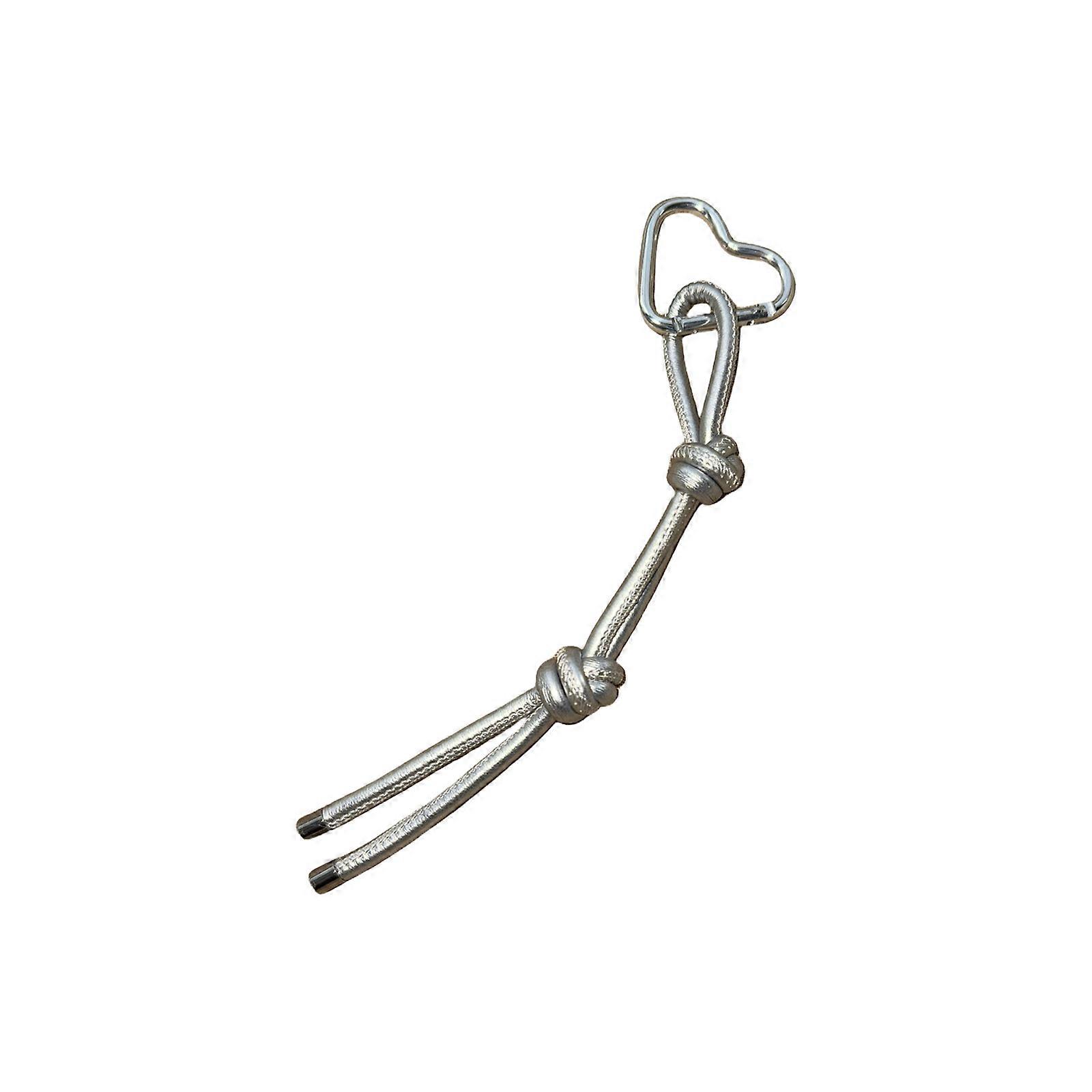 Stylish Heart Keychain Accessory Secure Double Knot PU Leather Strap Alloy Pendant Decoration for Bag or Keys Silver