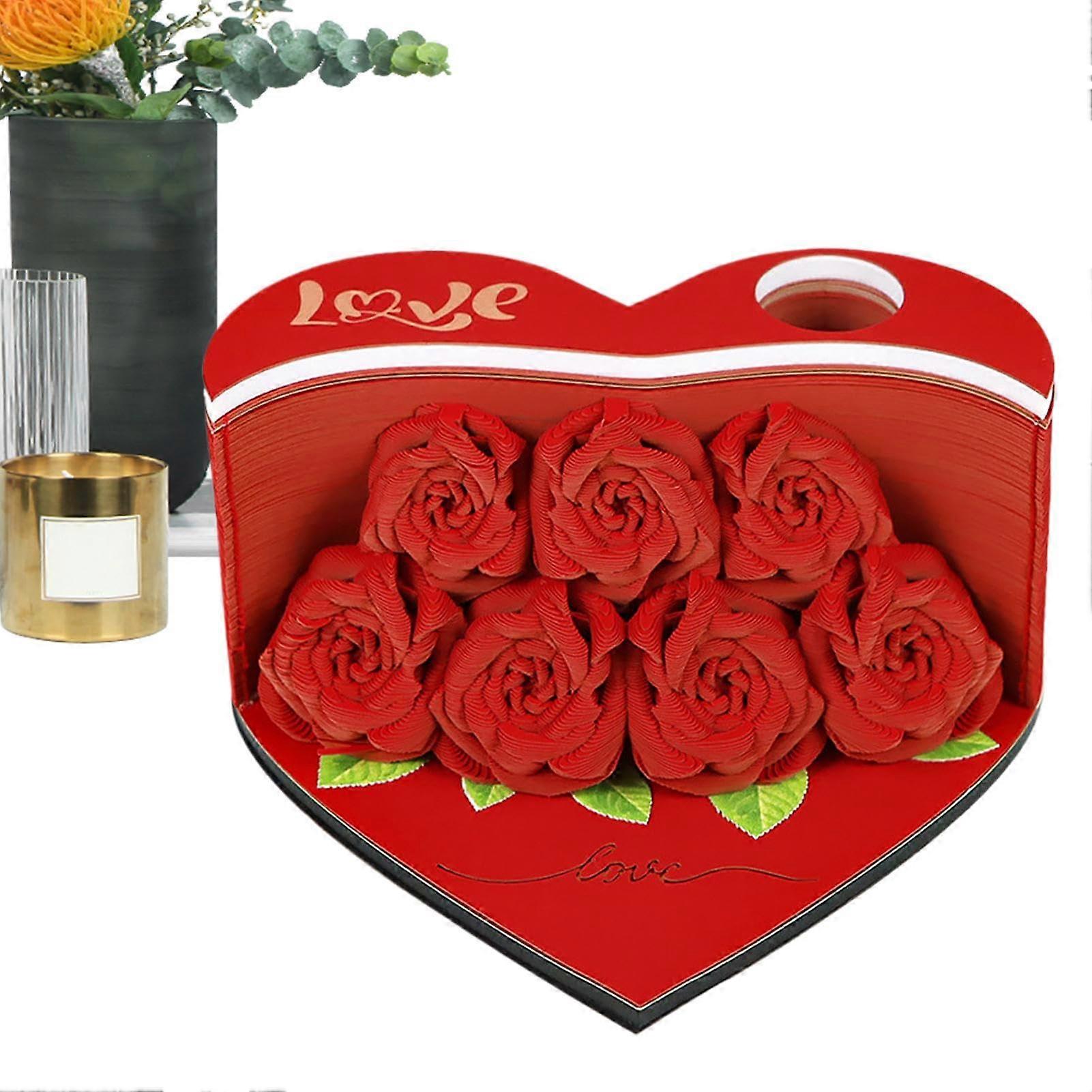 Non-Adhesive Flower-Shaped Notepad for Card Making Papercut Style Red Home Decor Notes