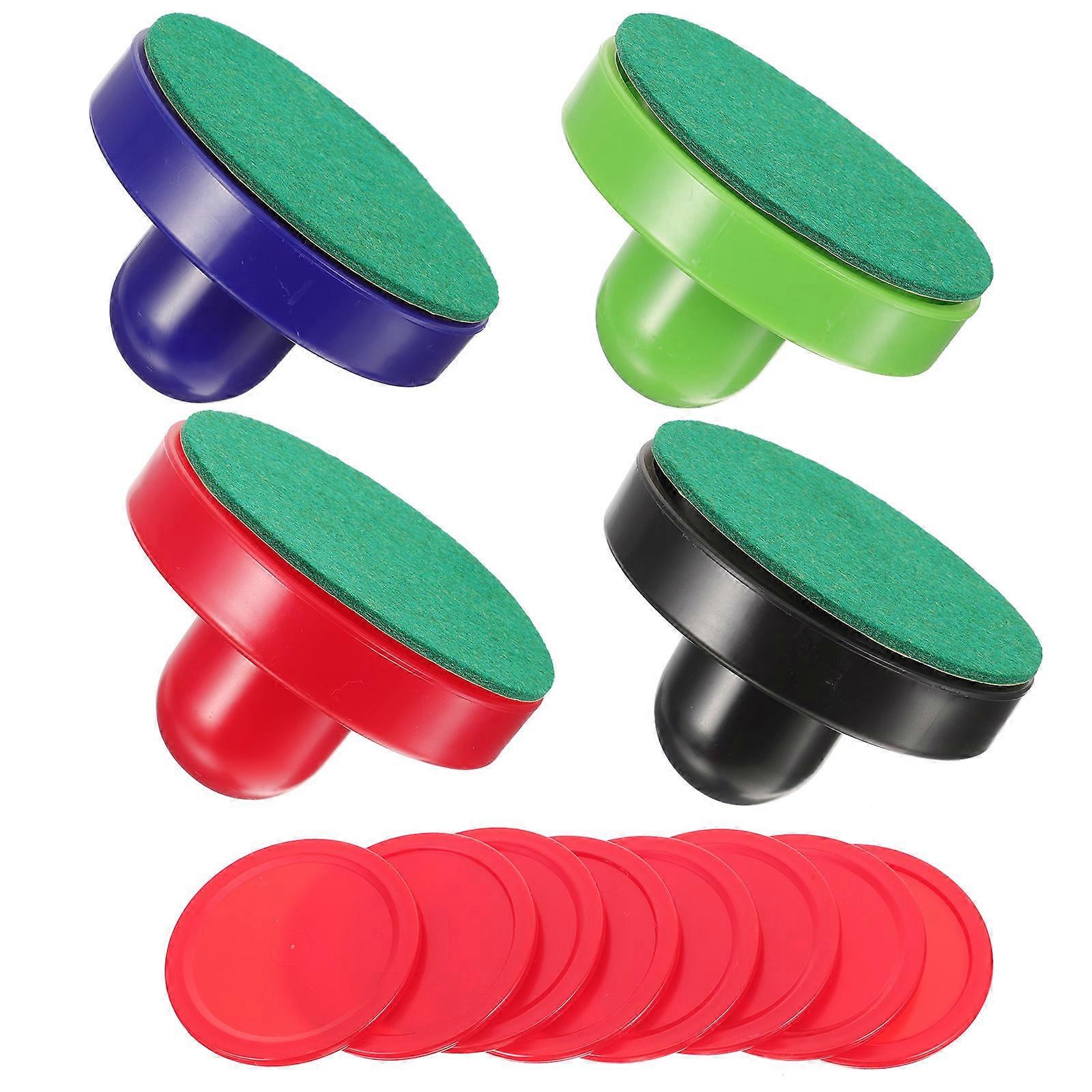 Large Plastic Ice Hockey Pushers with Pucks for Air Hockey Table – Replacement Game Accessories in Blue, Green, Red, Black – Includes Cloth Pads and
