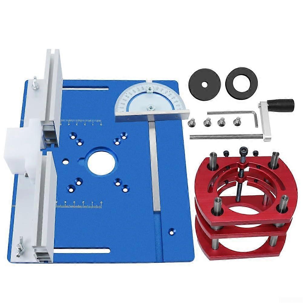 Aluminum router table insert plate for improved woodworking performance (blue)