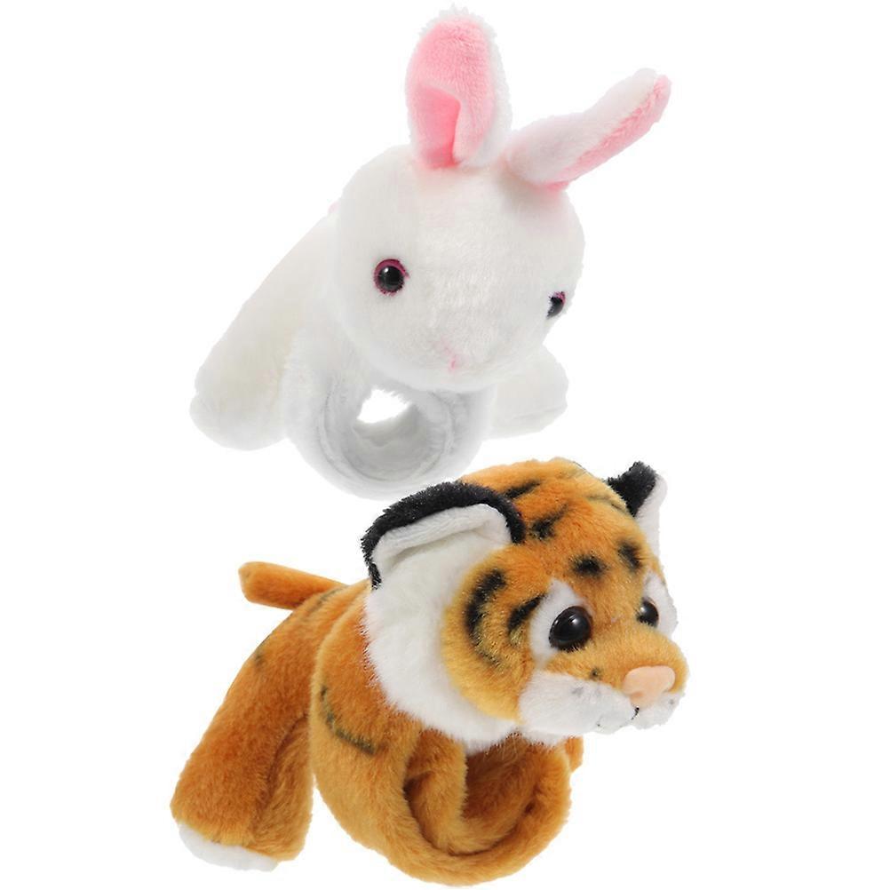 Plush Animal Slap Bracelets Soft Wristbands with Cute Bunny & Tiger Designs Lightweight & Comfortable Snap Bands for Birthday Party Favors