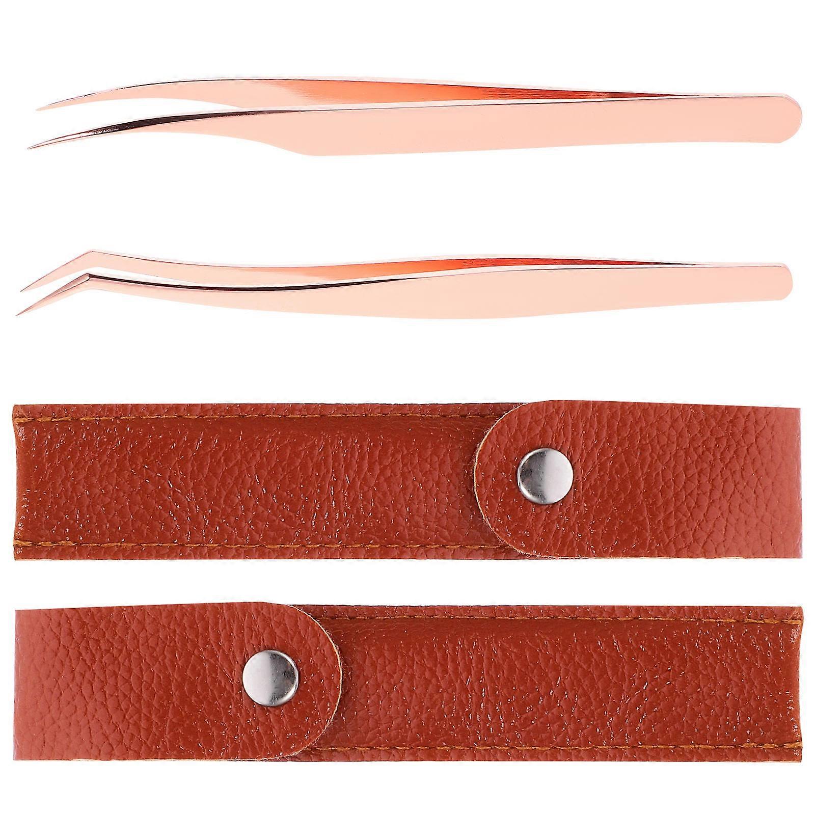 Golden Makeup Tweezers Set with for Eyelash Extension and Separation 4 Pieces in