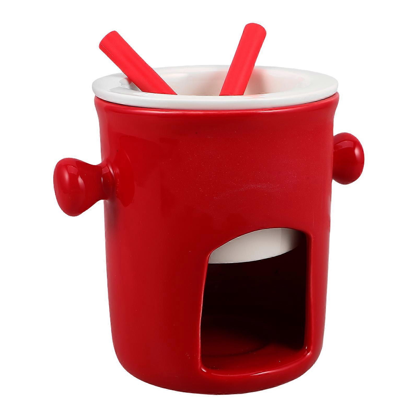 Mini Melting Pot Set Chocolate Fondue Pot For Home Use Red 15.00X13.00X11.00CM Even Heating 1Set