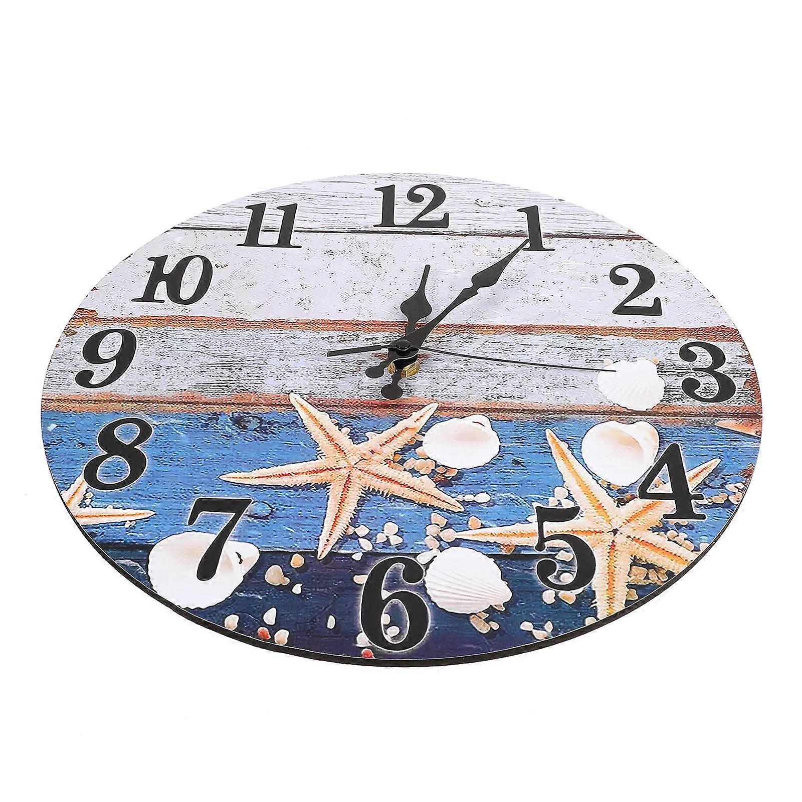 Seashell Pattern Wooden Wall Clock for Silent Home Decoration Multi 10.24 x 0.59 x 10.24 Inch
