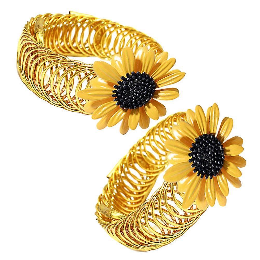 Curtain Tieback Holders with Sunflower Design for Decoration 2pcs Yellow Metal