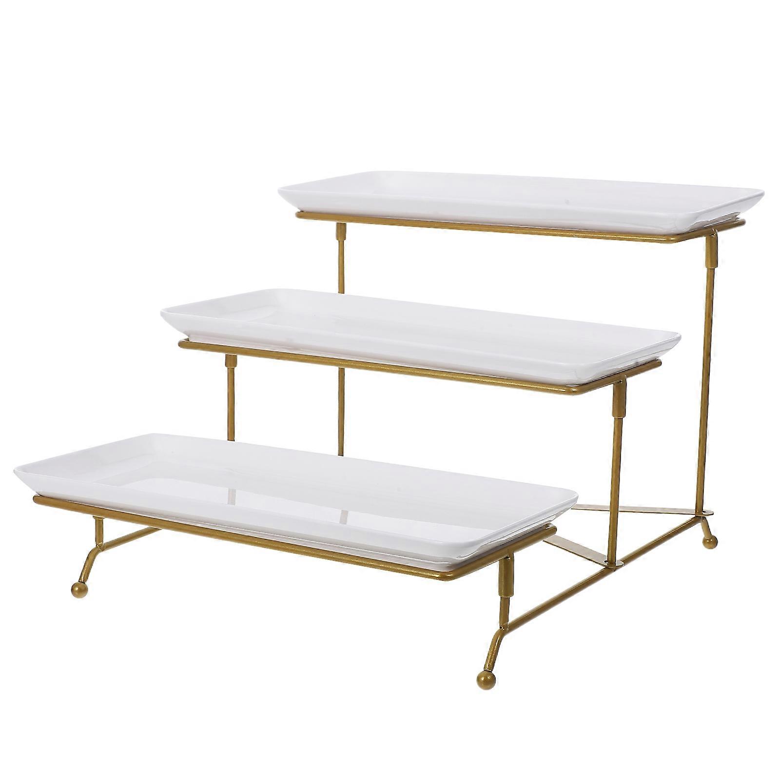 Elegant White Serving Tray with Gold Metal Frame, European Style Dessert and Fruit Display Stand for Weddings, Banquets, and Afternoon Tea