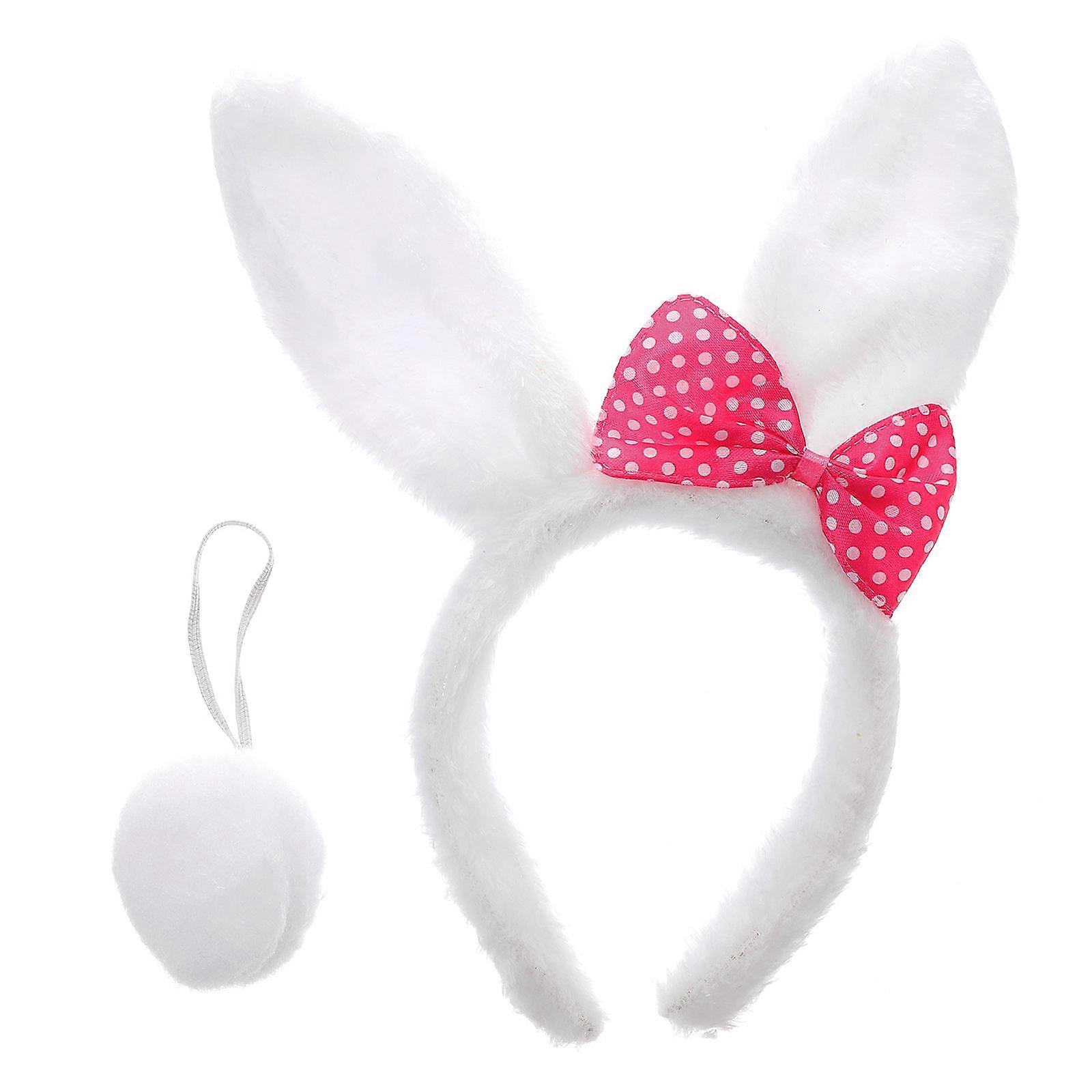 White Bunny Rabbit Ear Headband and Tail Photo Props for Easter Party 2 Pcs Plush Fabric