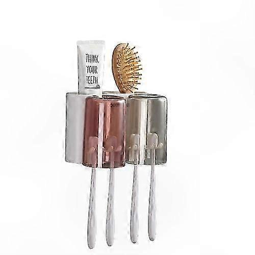 Couple's Wall-Mounted Toothbrush Organizer with Integrated Cups