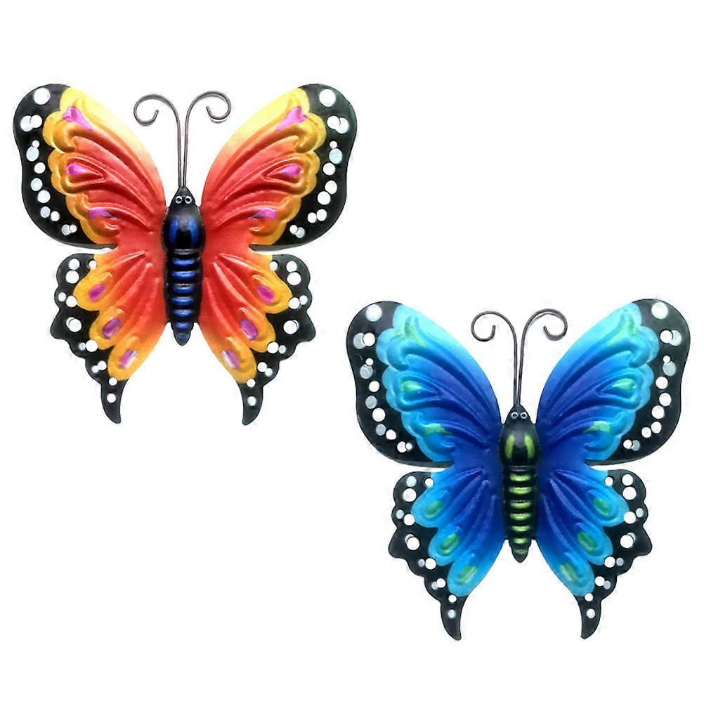 Metal Butterflies Decor 2Pcs Butterflies Decorations Artistic Design Wall Hanging Suitable For Patio And Garden Spaces