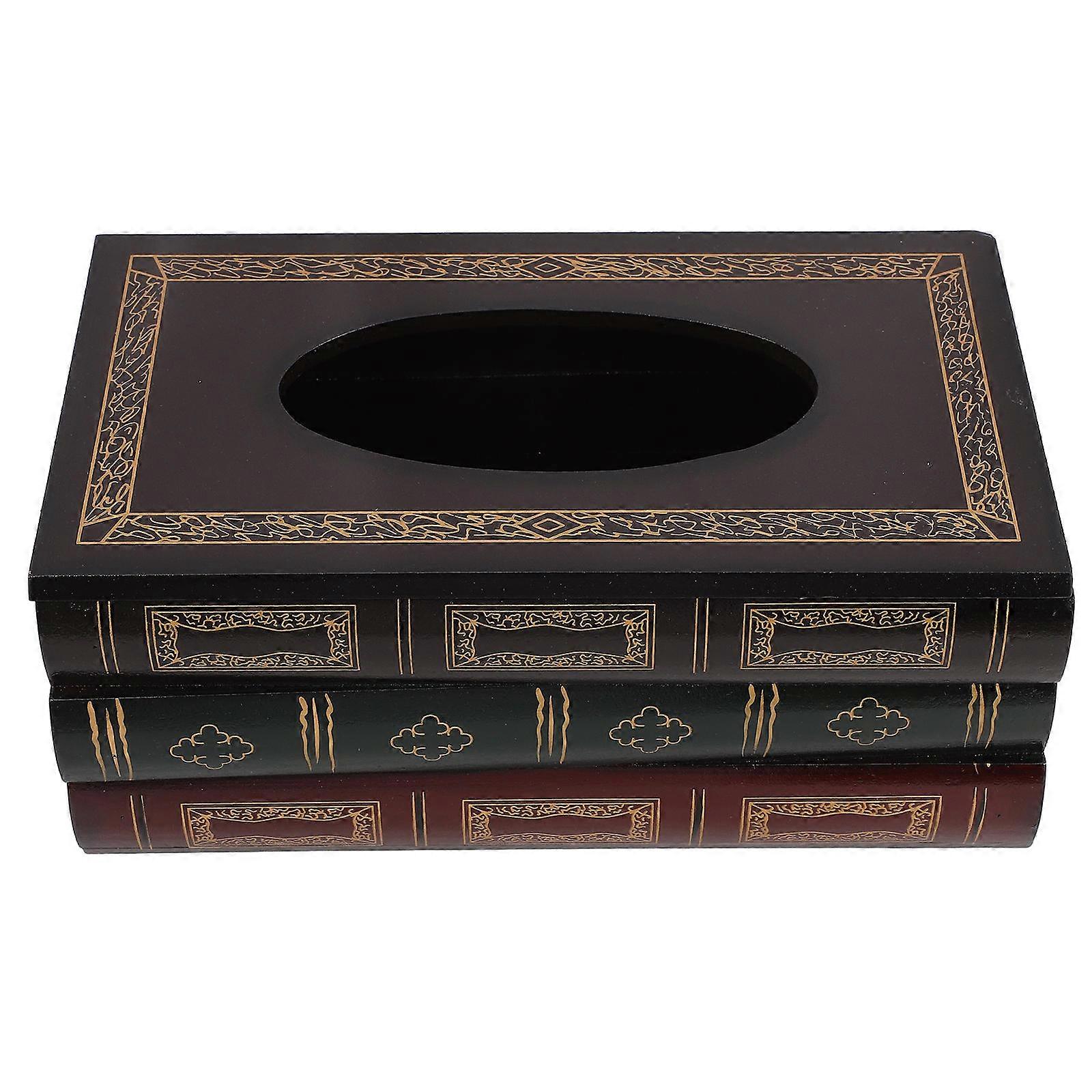 Red Wood Tissue Box Cover with Large Capacity for Storage Use Simple Stylish Design 7.5 x 4.5 x 3.5 inches