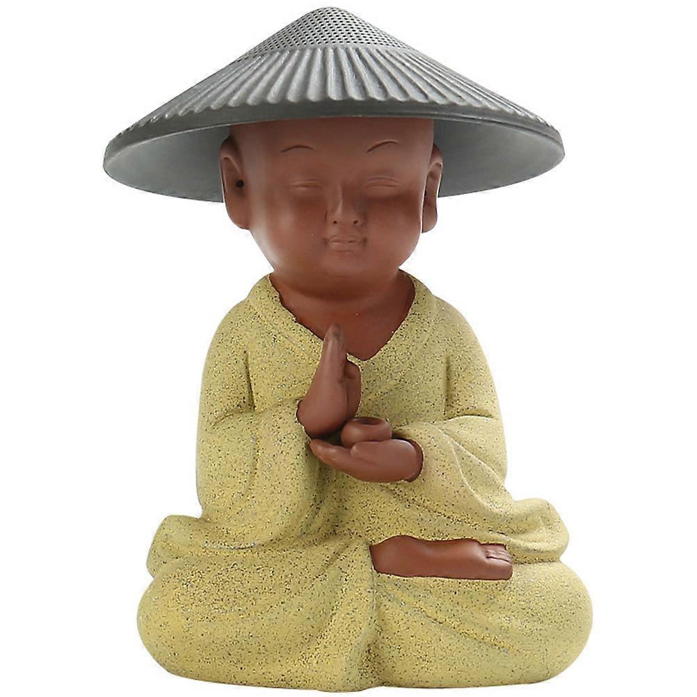 Cute Kung Fu Tea Decoration Monk Figurine For Study Tea House 14.2X8.2X6.3CM Yellow Decorative Item 1Pcs
