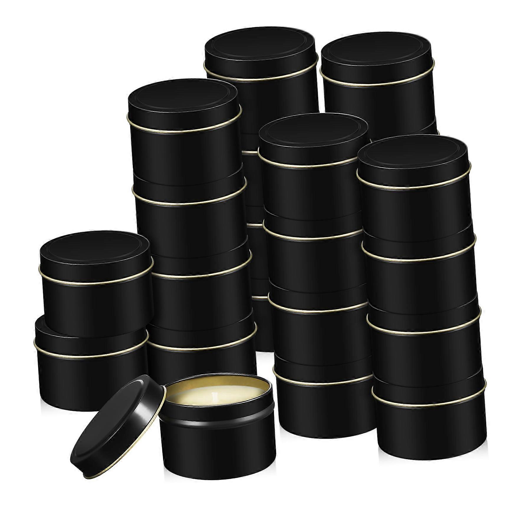 24 empty round tin cans for candle making, aromatherapy, DIY projects, cosmetics, and jewelry storage, black
