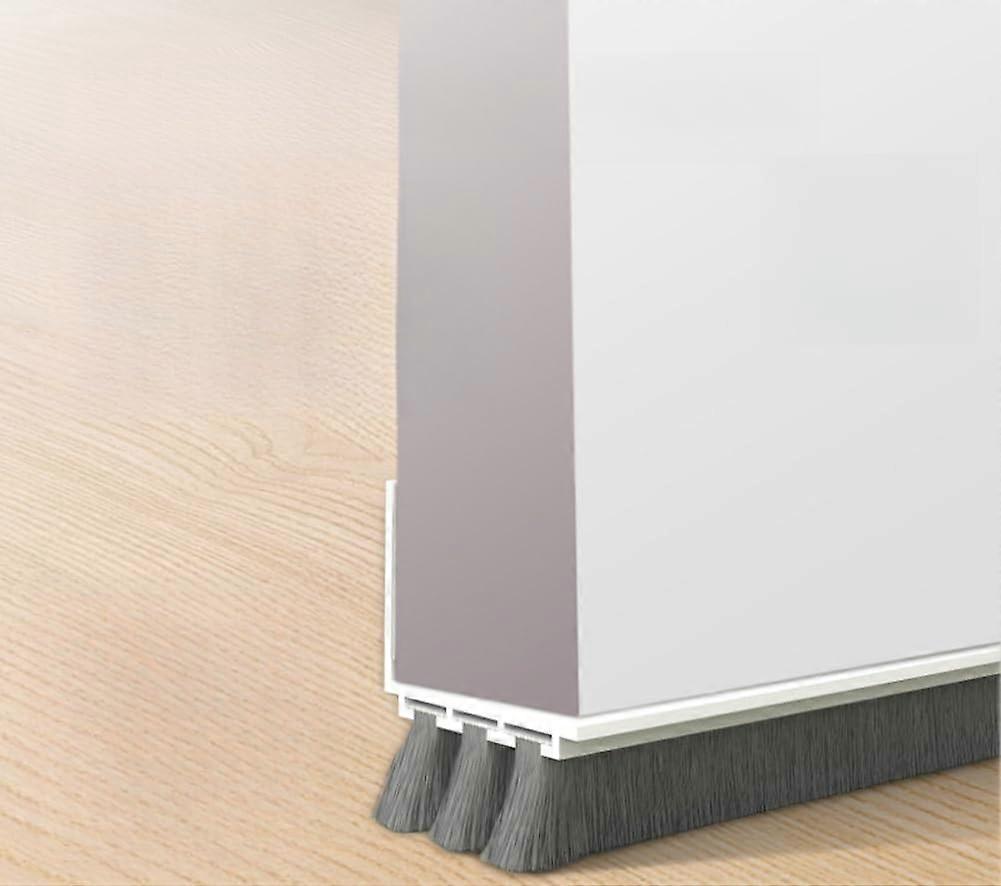 L-Shaped Door Brush Weather Stripping, Self-Adhesive 3-Layer Draft Stopper, Soft Door Bottom Seal, White 90x4cm