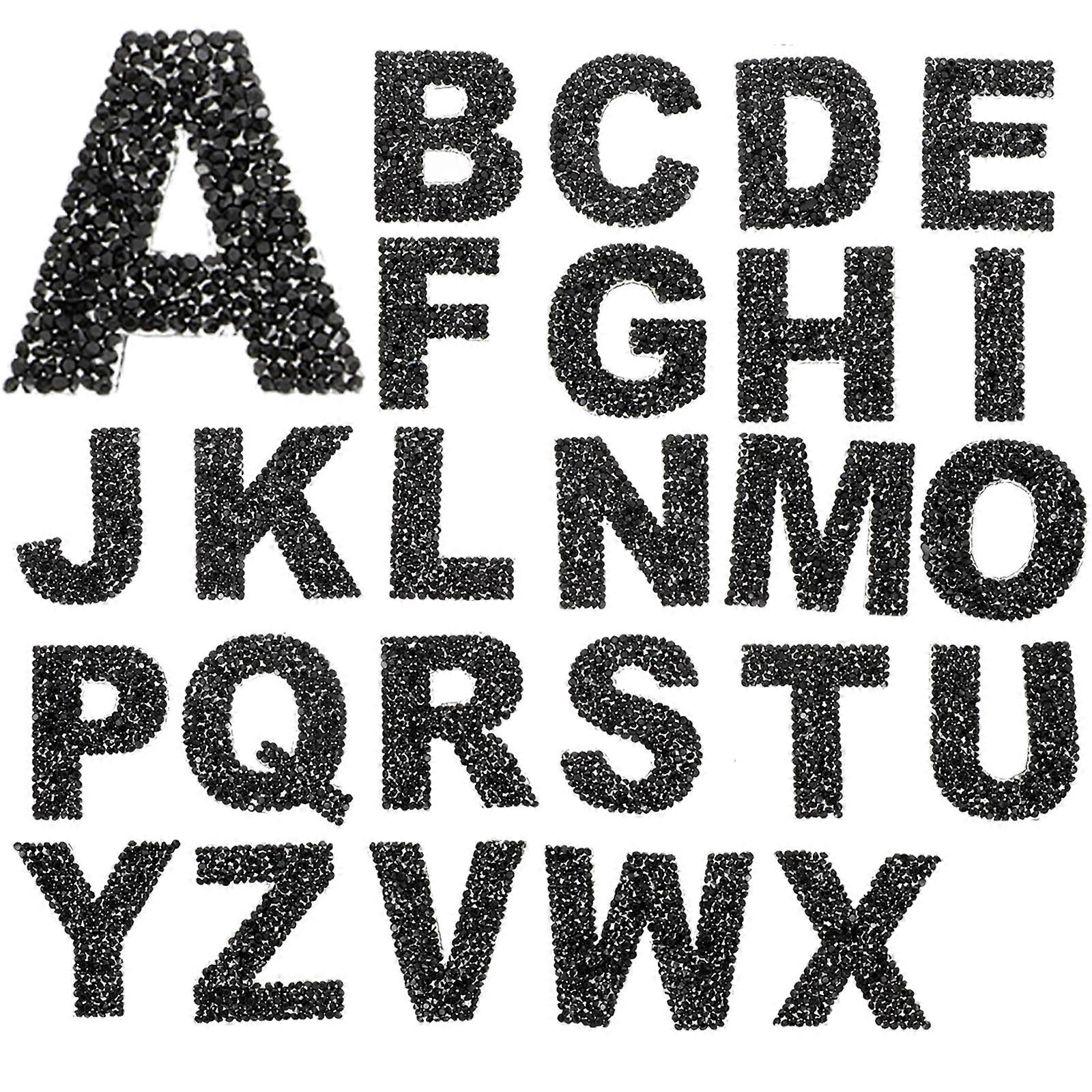 Glitter Rhinestone Alphabet Stickers For Clothing Decoration And Craft Projects In Black 52 Pcs Decorative Iron On Letters