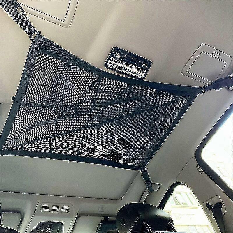 Car Roof Storage Net, Multifunctional Organizer with Zipper, Universal Car Luggage Bag for Four Roof Armrests for SUV, Van (Drawstring)