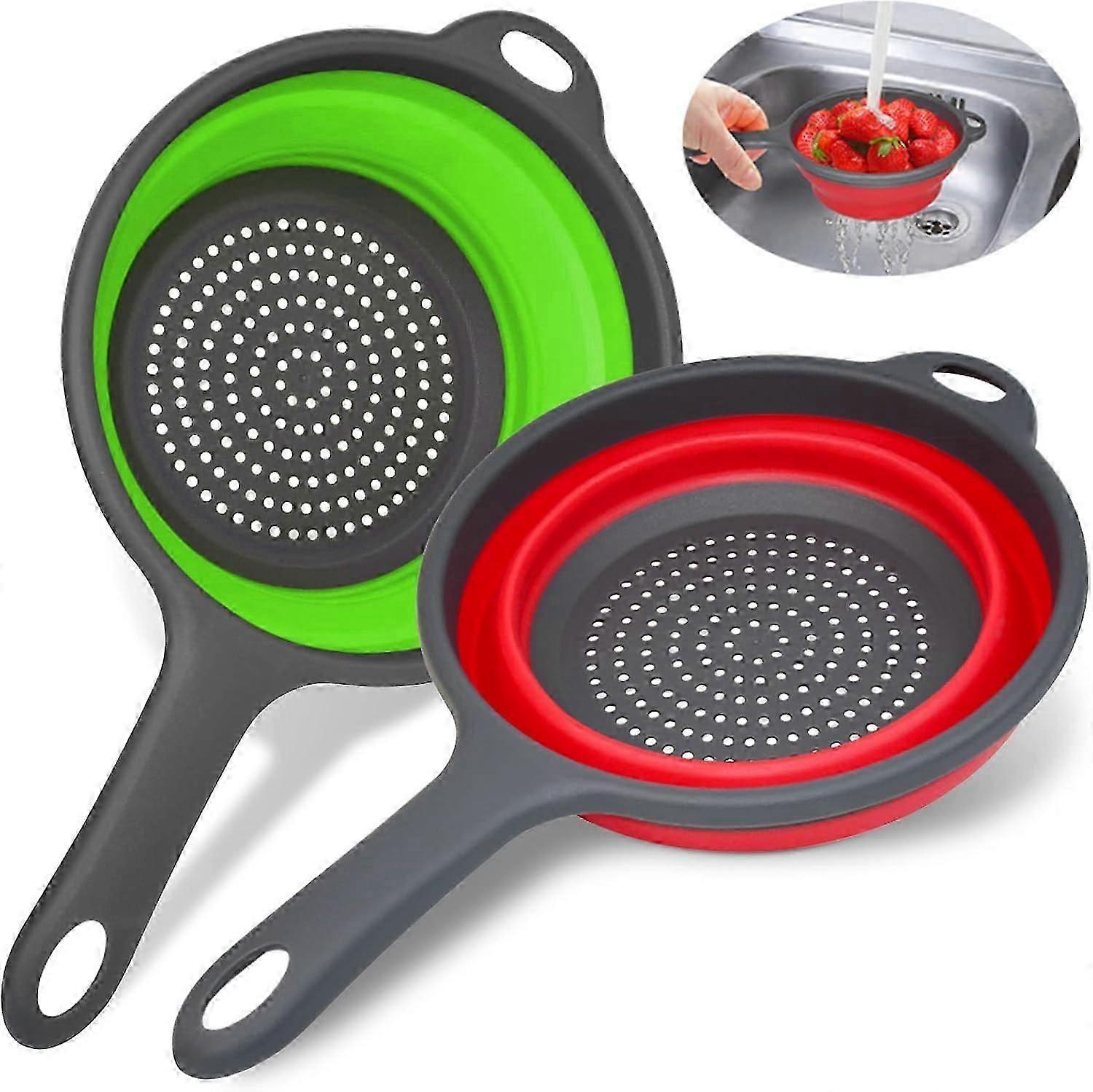 Collapsible Colander Strainer with Handle 2 Pack Extendable Strainers and Colanders Set,2 Quart Round Silicone Strainer