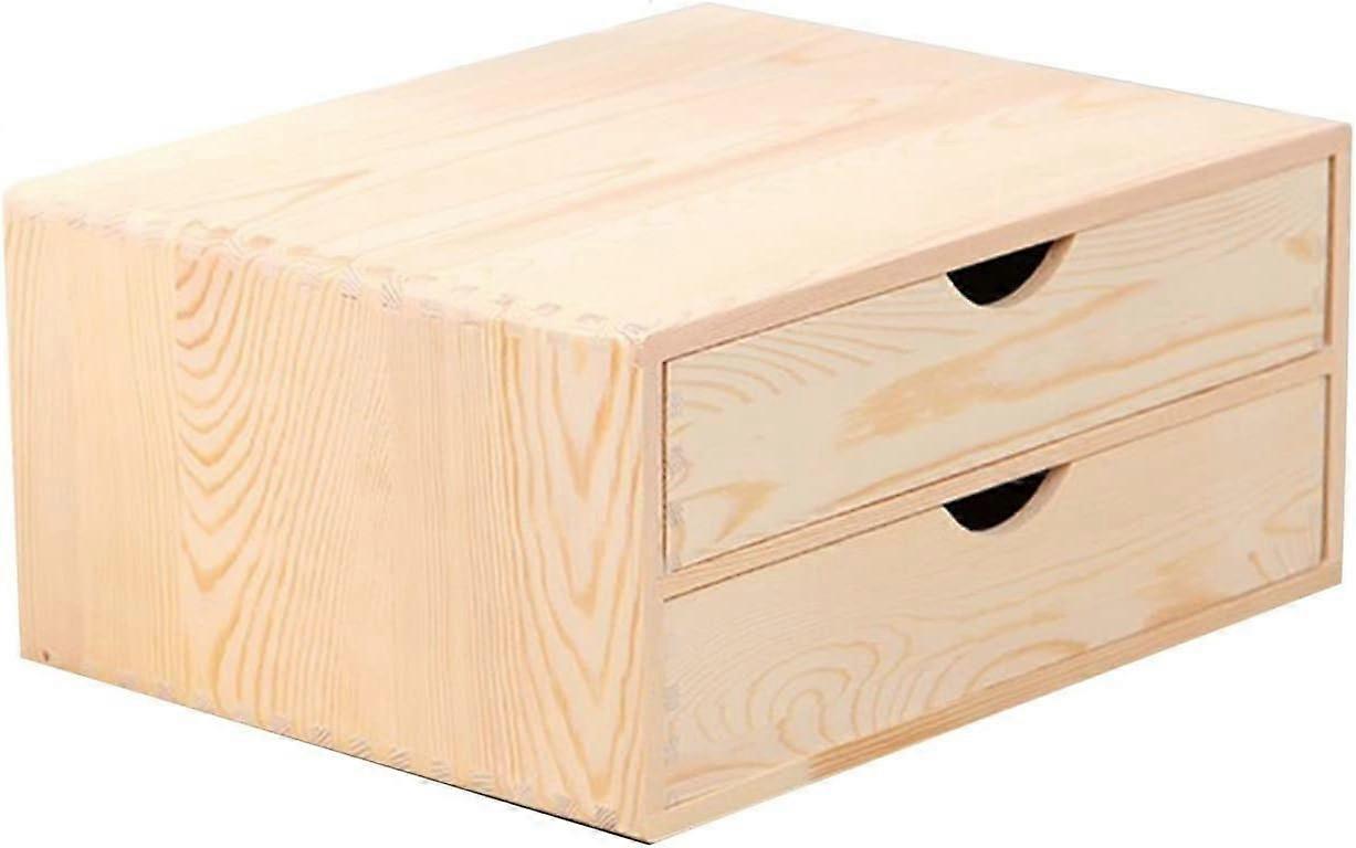 Pine Wood Desk Organizers With Drawer, 2 Layers A4 Wooden Storage Box, Office Supplies Storage for Home and School, Color B