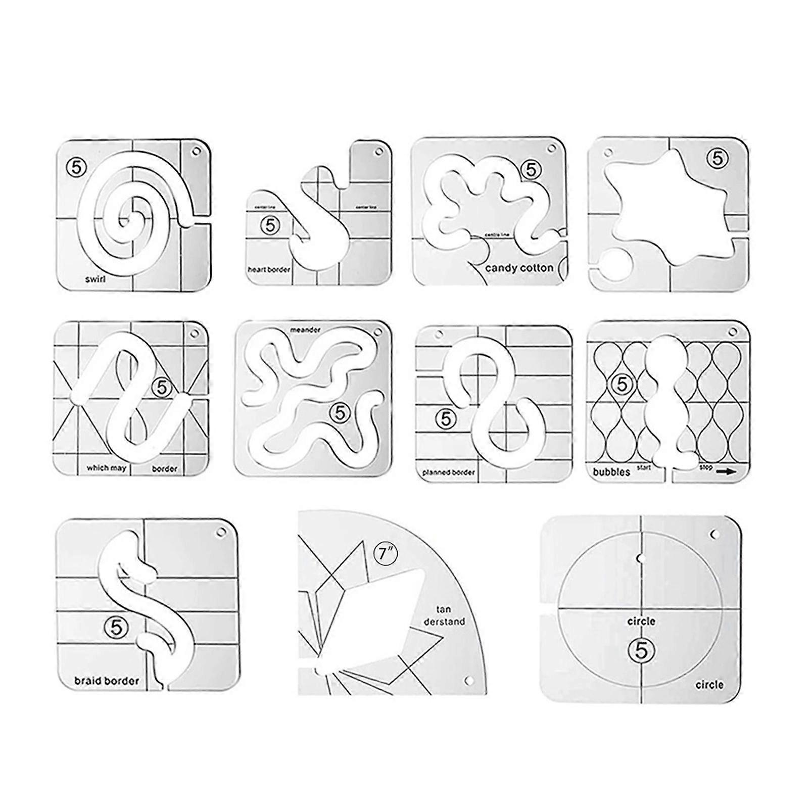 11 Pcs DIY Quilting Template Set Domestic Sewing Acrylic Templates Ruler Series 5 for DIY Machine Quilting Ruler