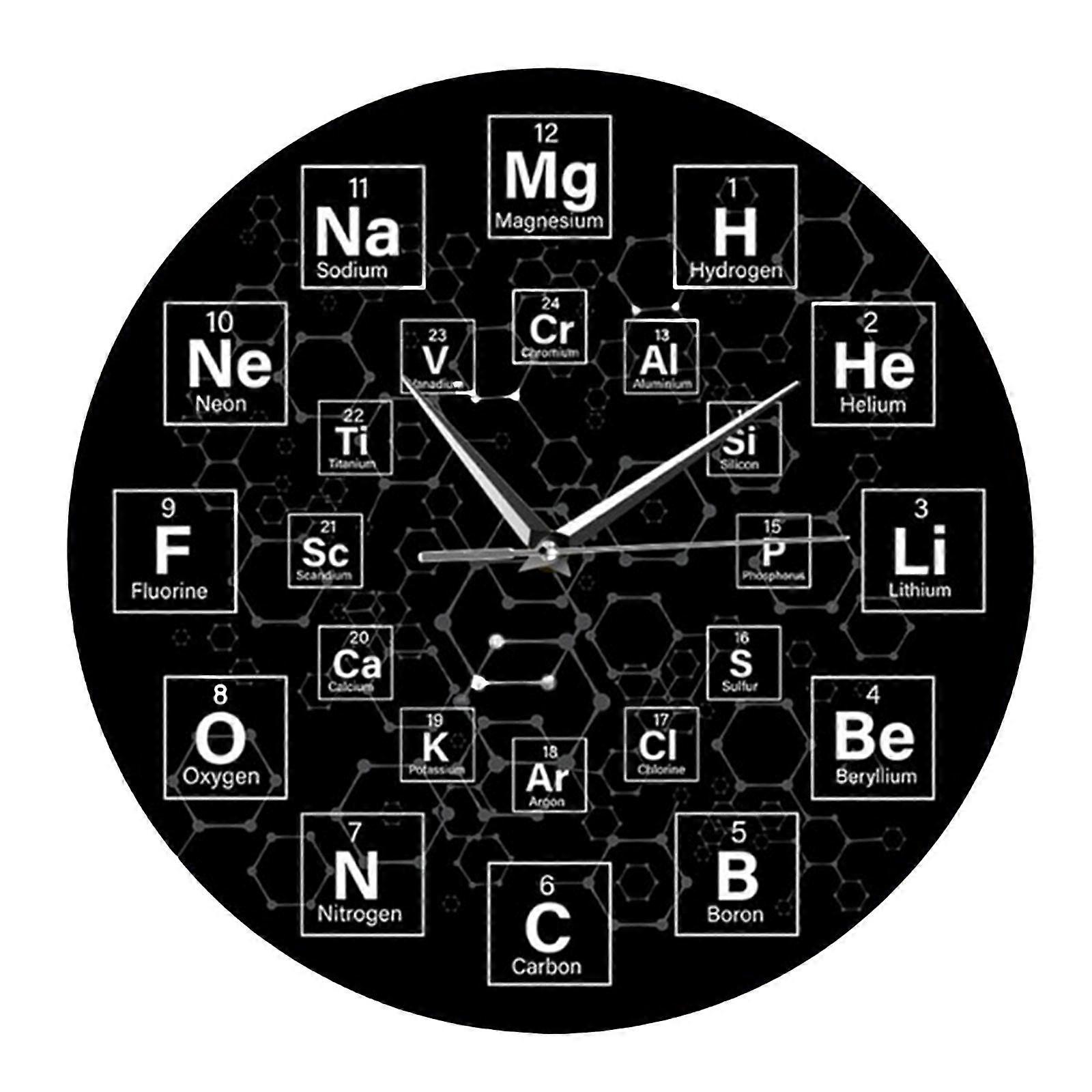 Periodic Table of The Elements Wall Clock Mute Decor Display Practical Trendy