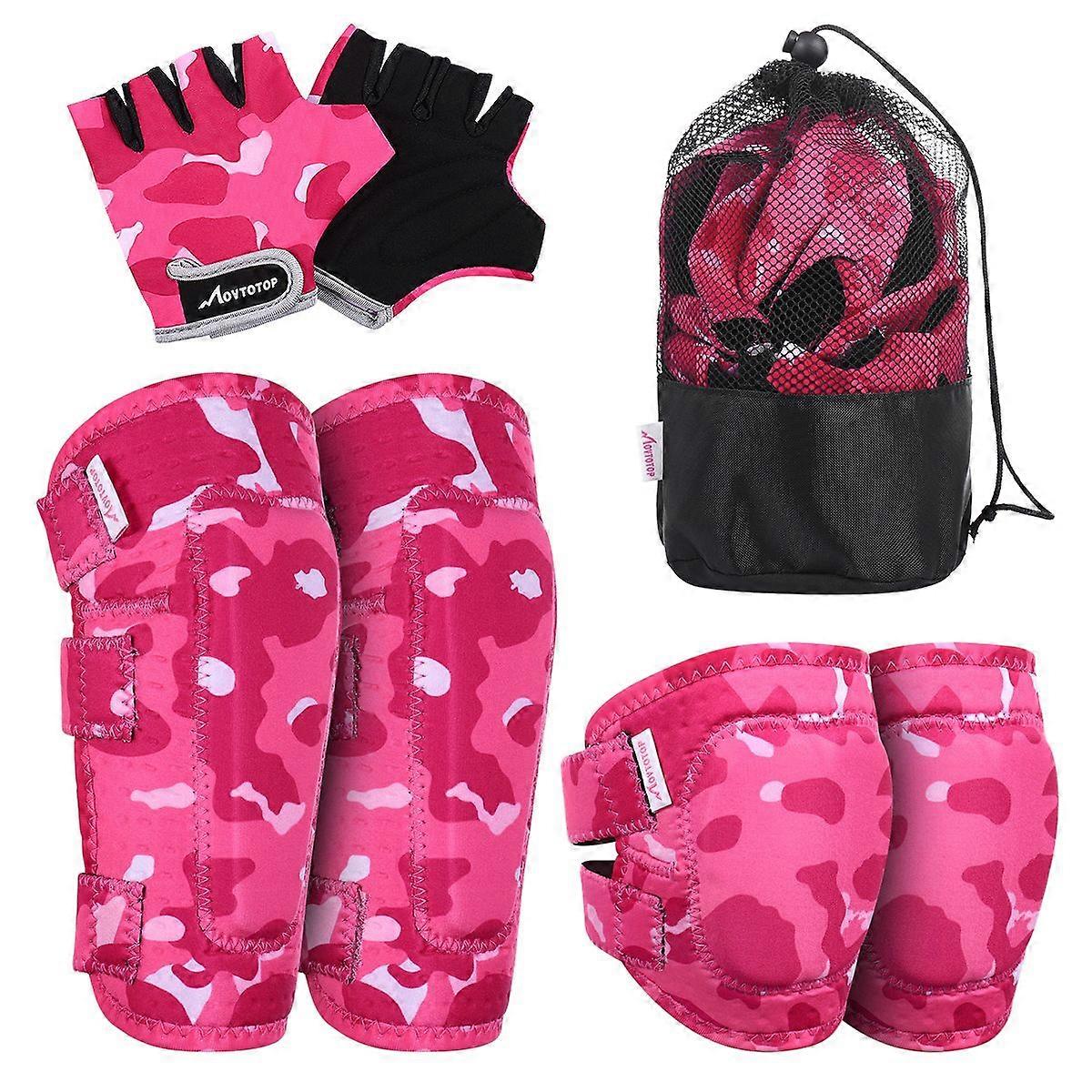 Protective Gear Set Kids Sports Protective Gears Pads Elbow Pads Gloves for Cycling Skateboarding Size L/XL (Red Camouflage Pattern)