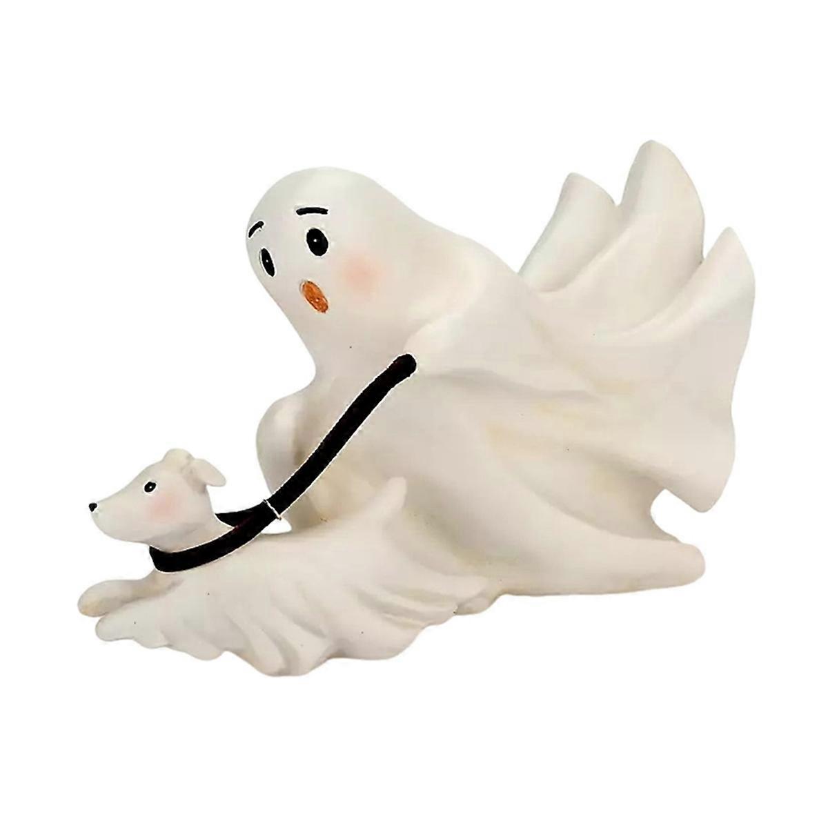 Ghost Walking Dog Statue, Cute Ghost Resin Figurine, Halloween Decorations for Party, Home, Bedroom, Shelf, Table B