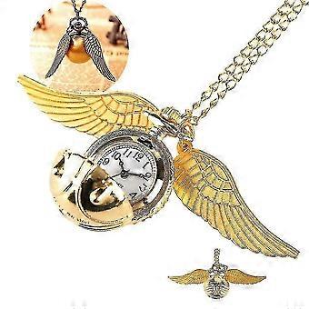 Collar 3D de Snitch Dorado - Joyería de Reloj de Bolsillo con Alas de Harry Potter