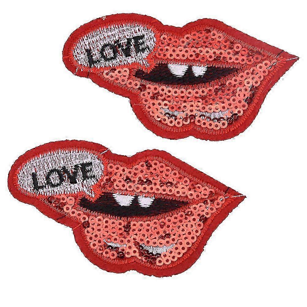 2025 Latest Model 2pcs DIY Embroidered Sequins Red Lips Patch Sewing Sticker