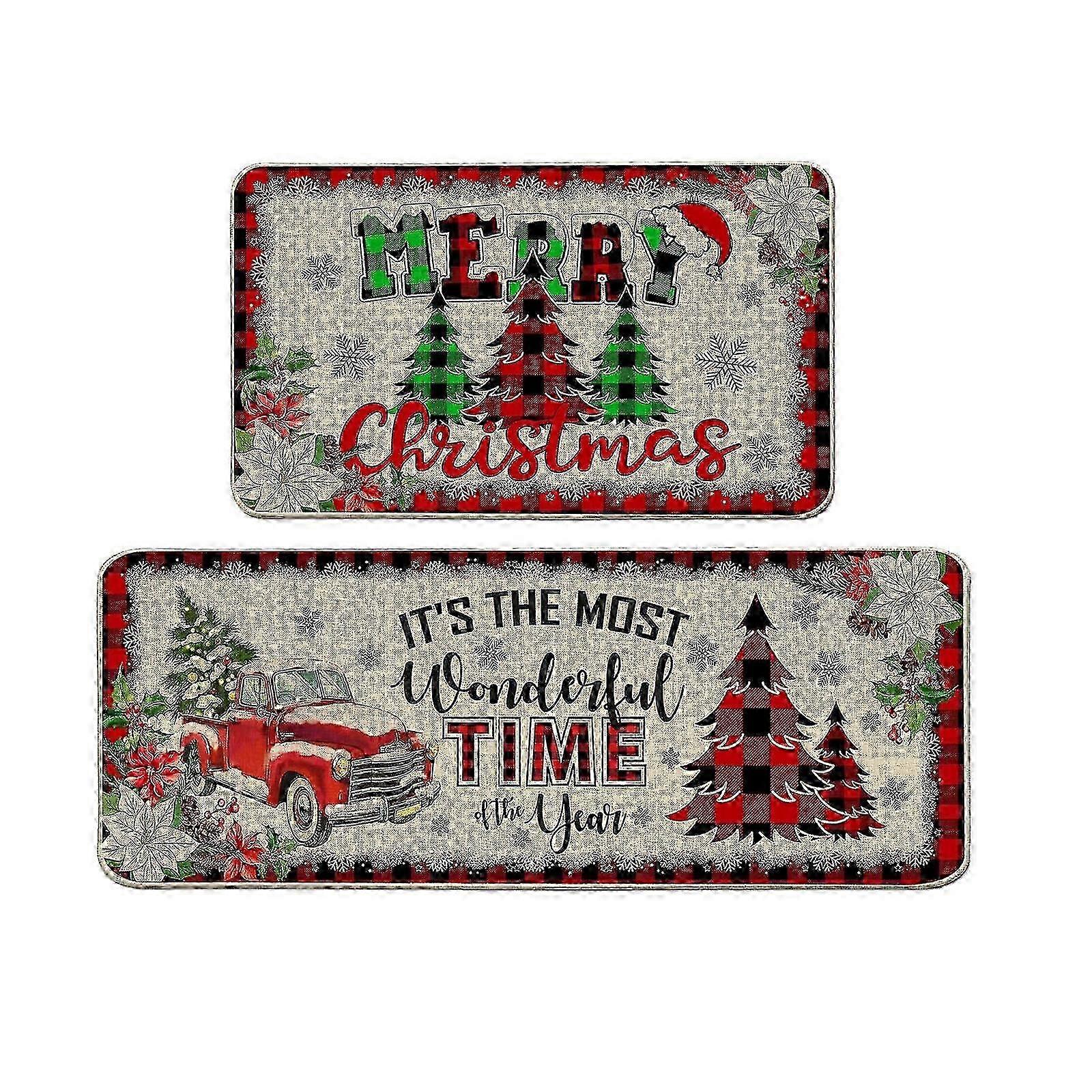 Multi-Color Christmas Tree Pattern Kitchen & Floor Mats Set: Holiday Decoration Essentials for Your Home