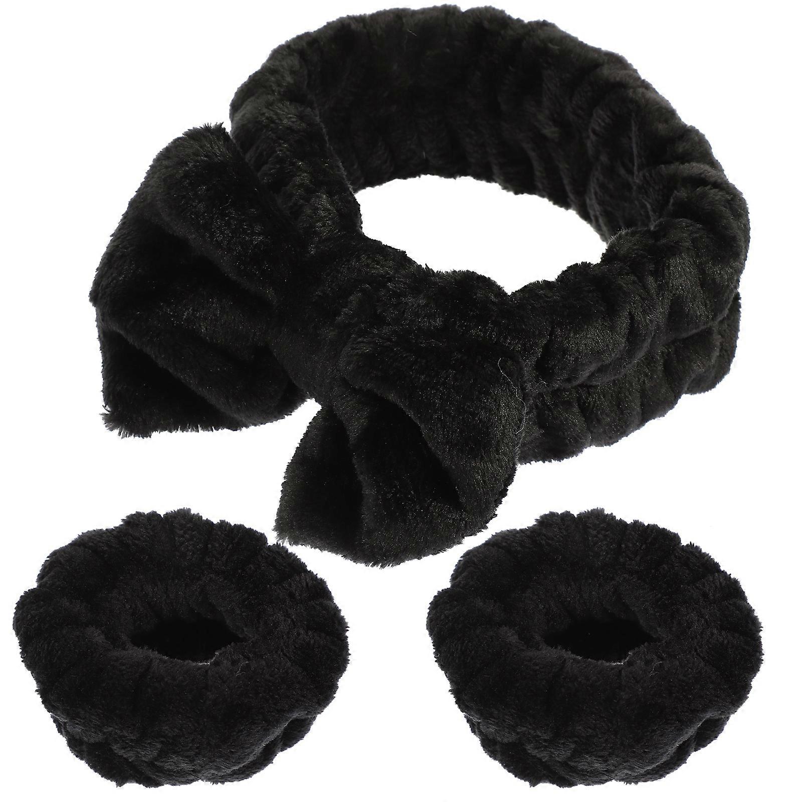 Bowknot Face Washing Headbands for 2Sets with Elastic Black Wrist Bands