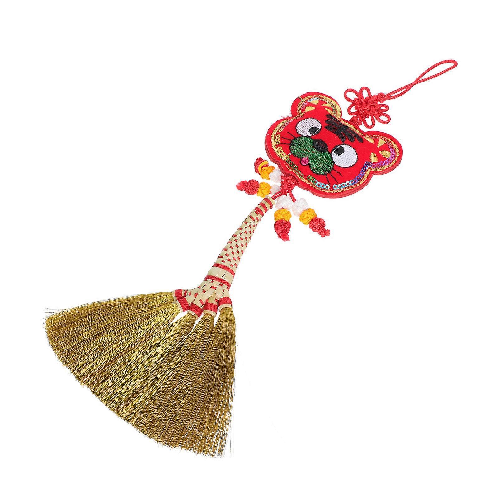 Red Broom Pendant for Decor 1Pcs Zodiac Tiger Head Hanging Adornment