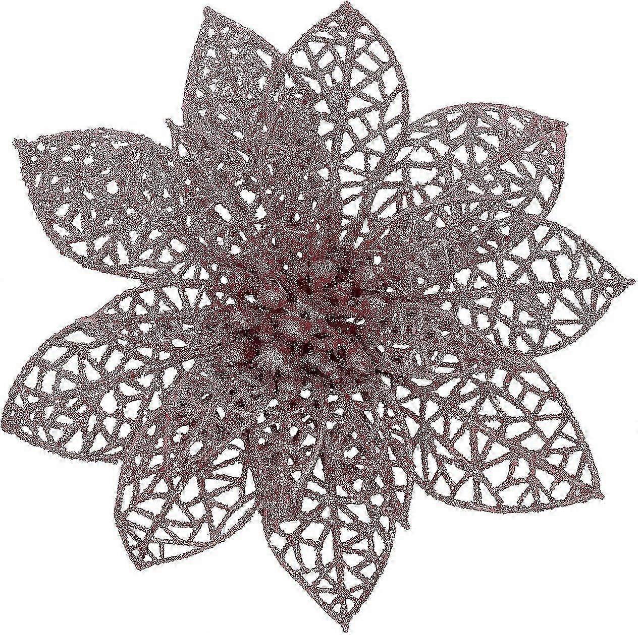 12 Pcs Christmas Tree Decorations Glitter Rose Gold Poinsettia,artificial Poinsettias Flowers Christmas Tree Ornaments For Christmas Party Decor