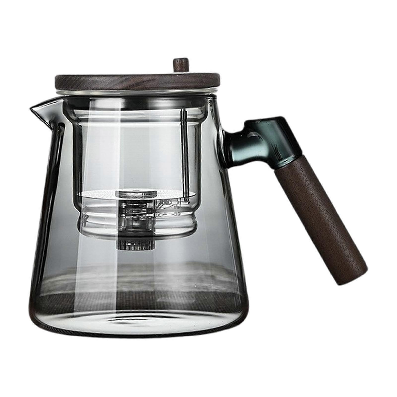 Tea Pot with Infusers 750ml Glass Teapot With Wooden Handle Gray Press Filter Strainer