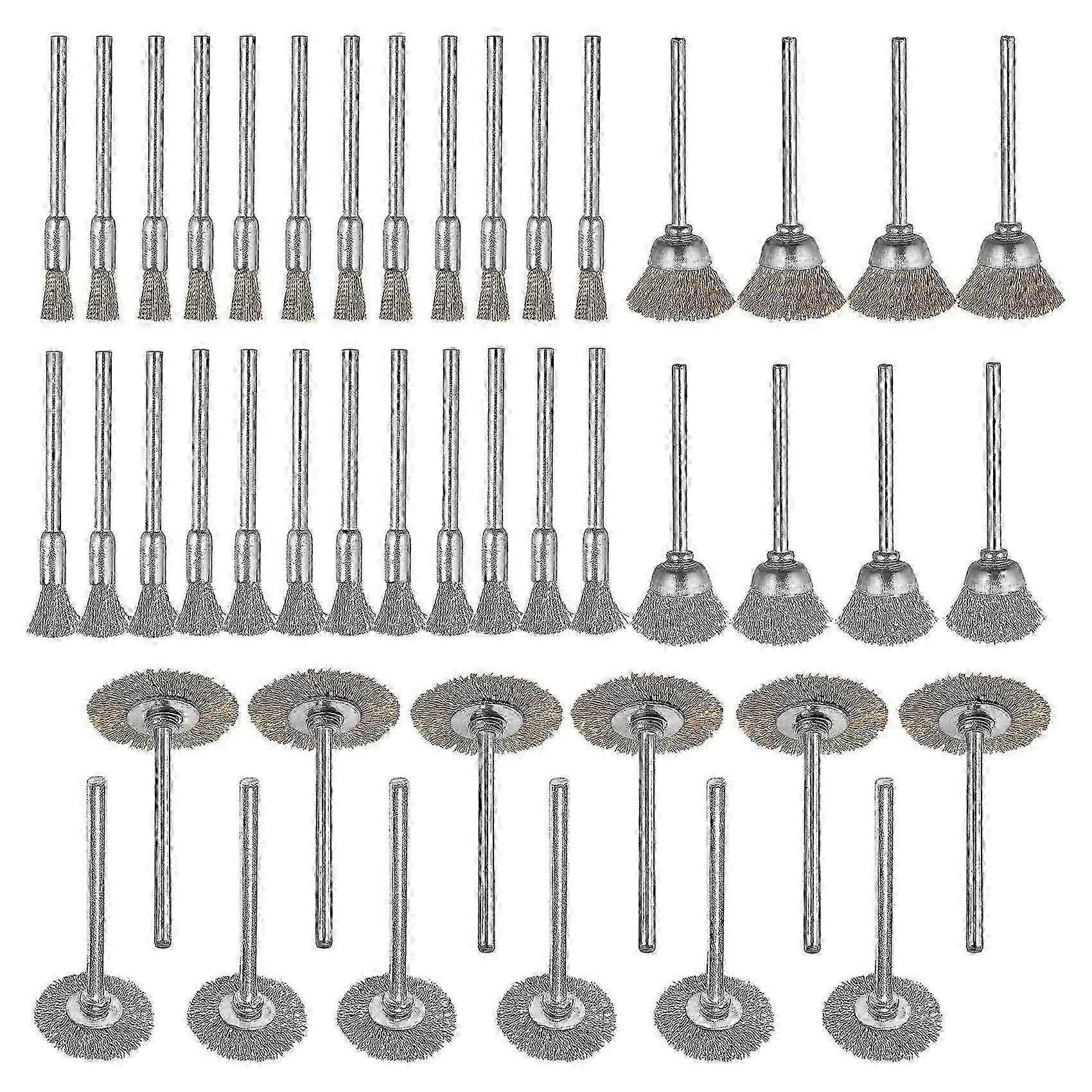 44 Pieces Mini Wire Brush Wheel Cup Brass Steel Wire Brush Set 1/8inch (3mm) Shank For Power Dremel