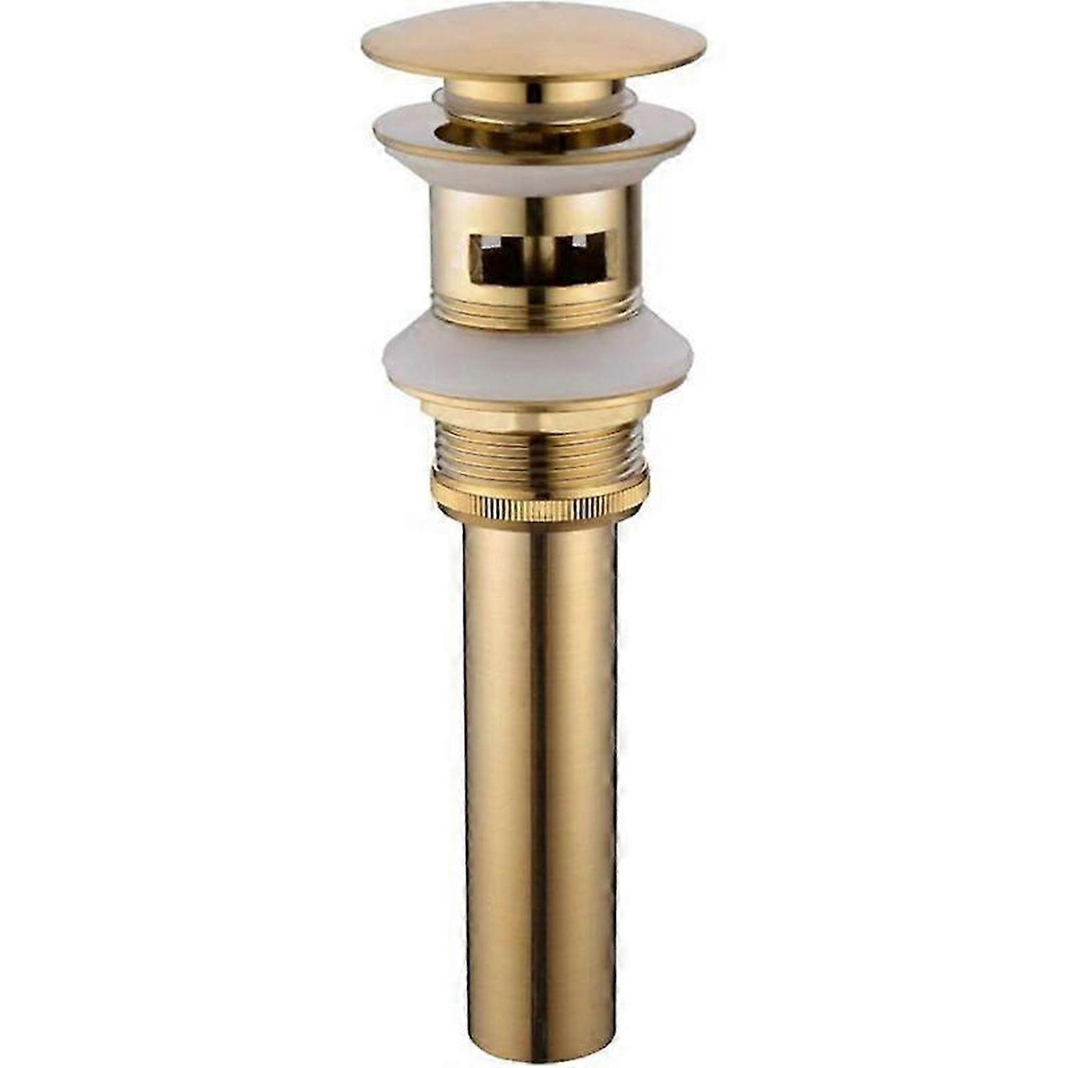 Brass Sink Waste Modern Pop Up Click Clac Sprung Plug with Overflow Slot, Brushed Gold