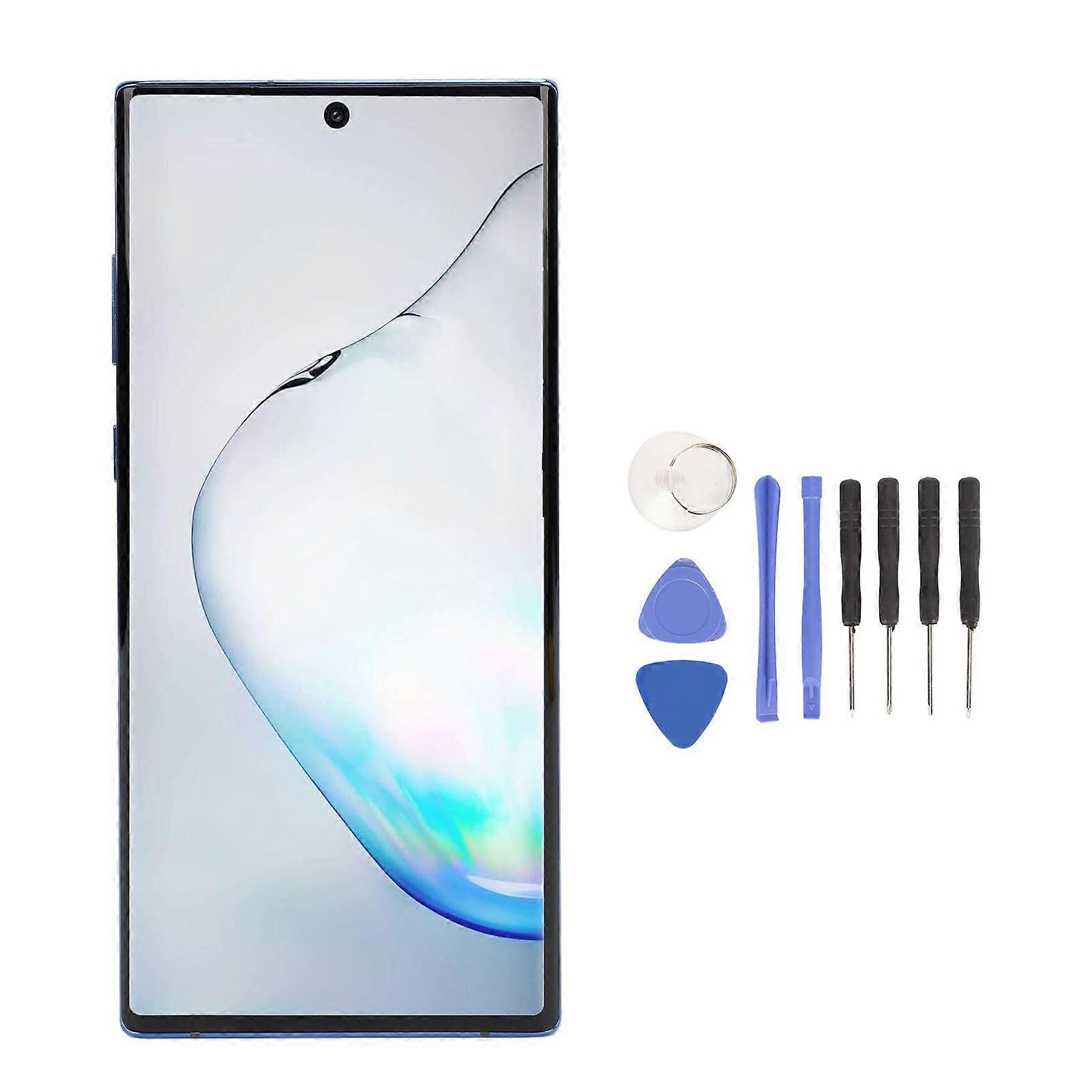 Phone Screen Replacement Support Fingerprint with Frame Repair Tools Phone LCD Screen Digitizer Assembly for Galaxy Note 10 Plus Blue