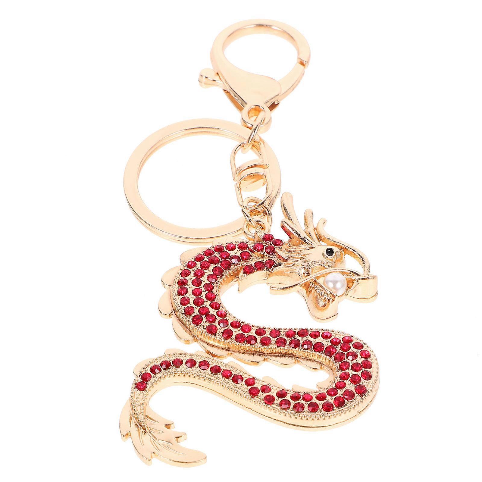 2Pcs Dragon Keychain Metal Pendant for Holding Use with Rhinestone Inlay