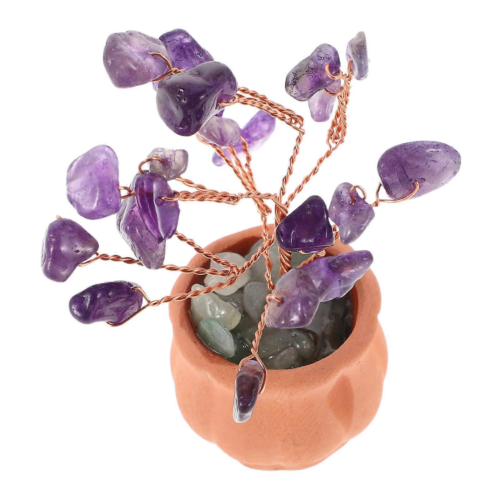 Purple Artificial Crystal Tree Decor for Desk Use 4Pcs Mini Crystal Ornaments