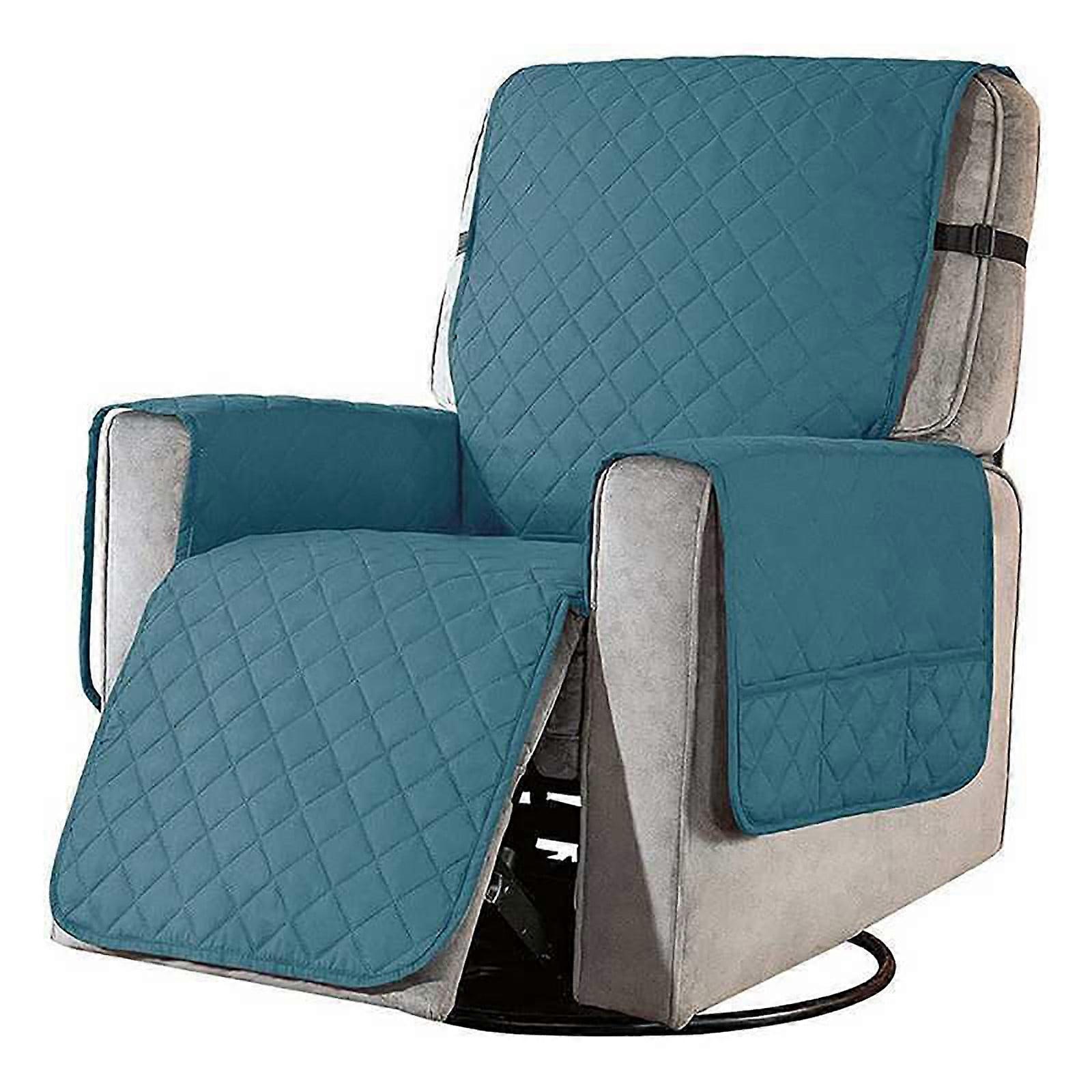 TRIEIY Reversible Seat Cushion Cover Compatible with Recliners, Water-Resistant with Side Pockets, Washable Protector for Kids, Dogs - Light Blue