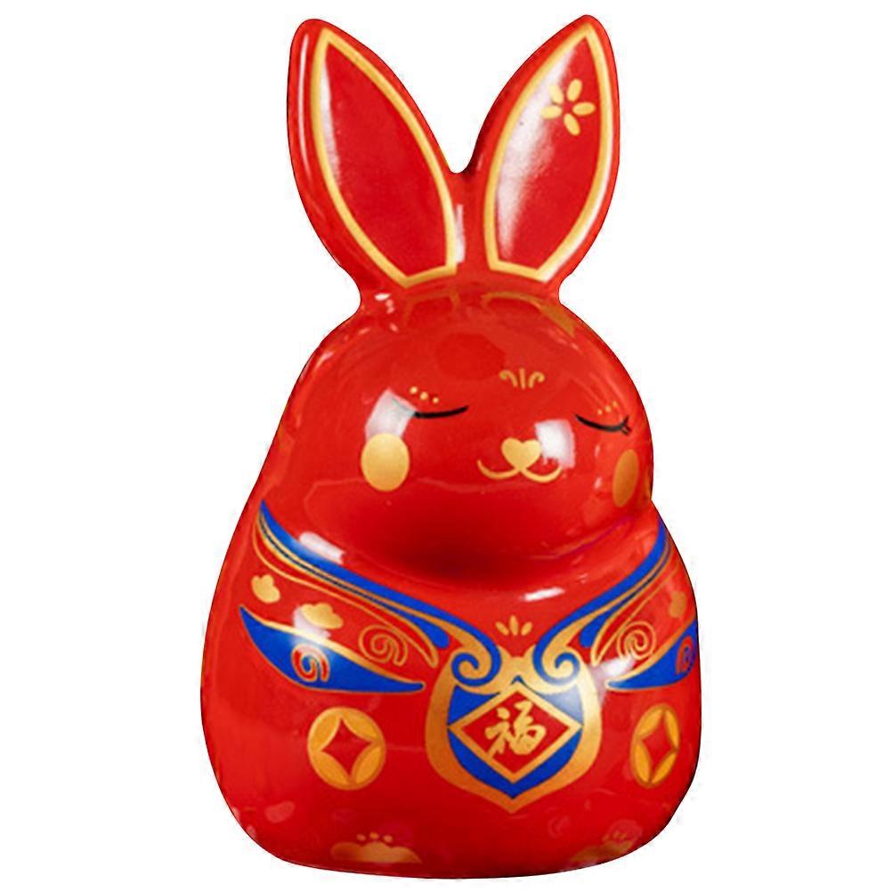3Pcs Fortunate Rabbit Ceramic Piggy Bank for Storage Red Rabbit Decoration