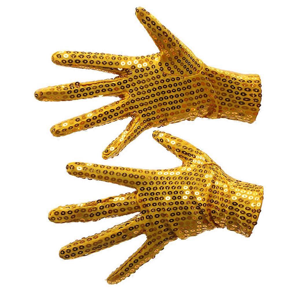 Costume Gloves Men for Party Use 2Pcs Gold Short Sequin Gloves