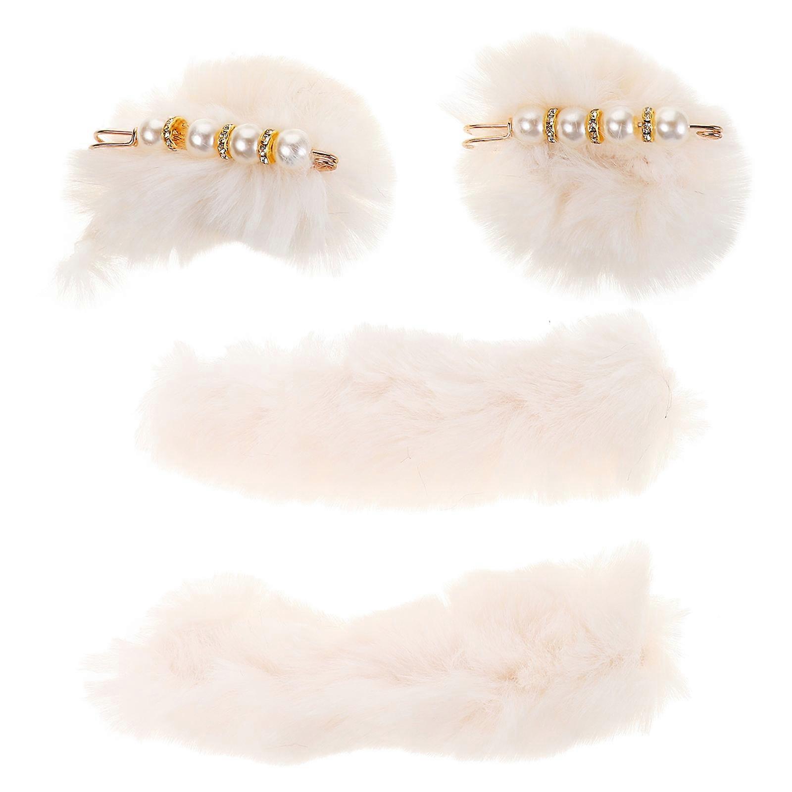 Detachable Hole Shoe Plush Straps 2 Sets For Slippers Winter Use Comfort 18.00X6.00X4.00CM White