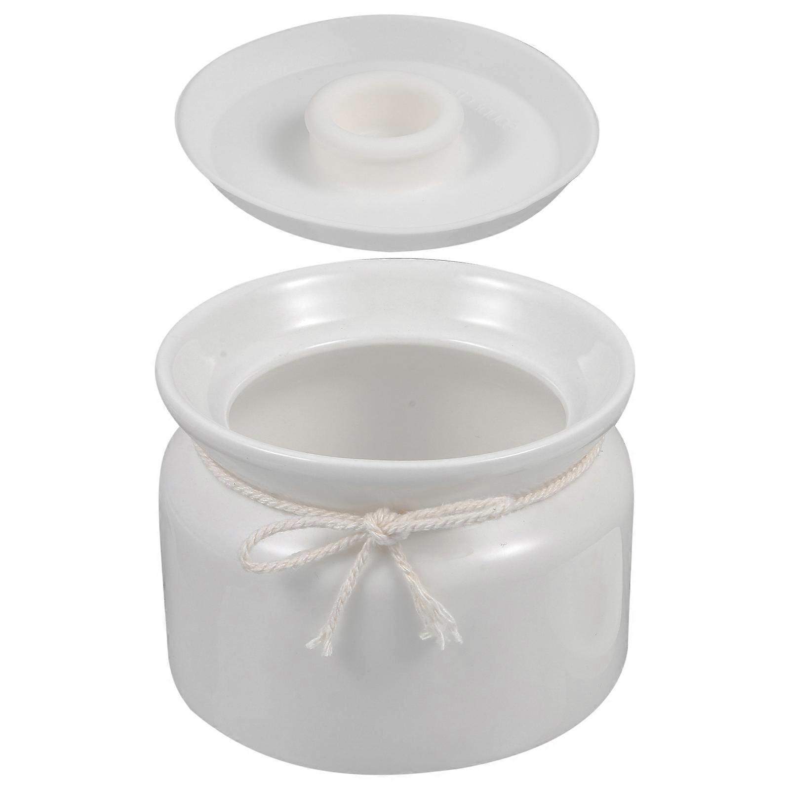 White Ceramic Jar for Lard Storage Container 2Pcs Kitchen Use