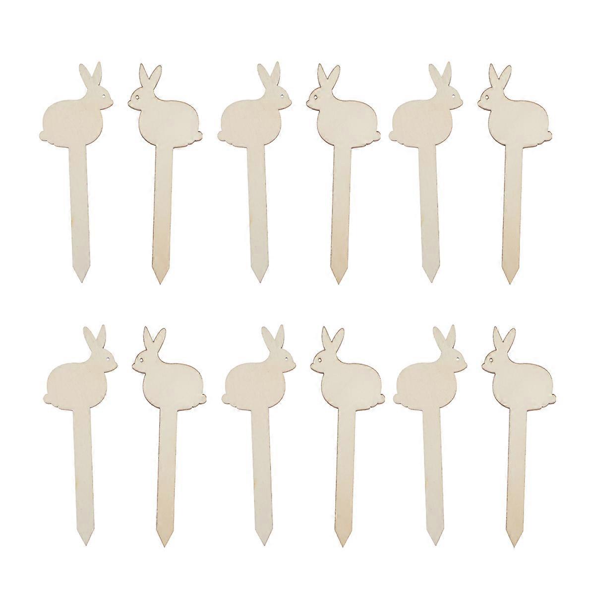 Rabbit Wooden Insert for Easter DIY Craft 40Pcs Wooden Decoration Picks